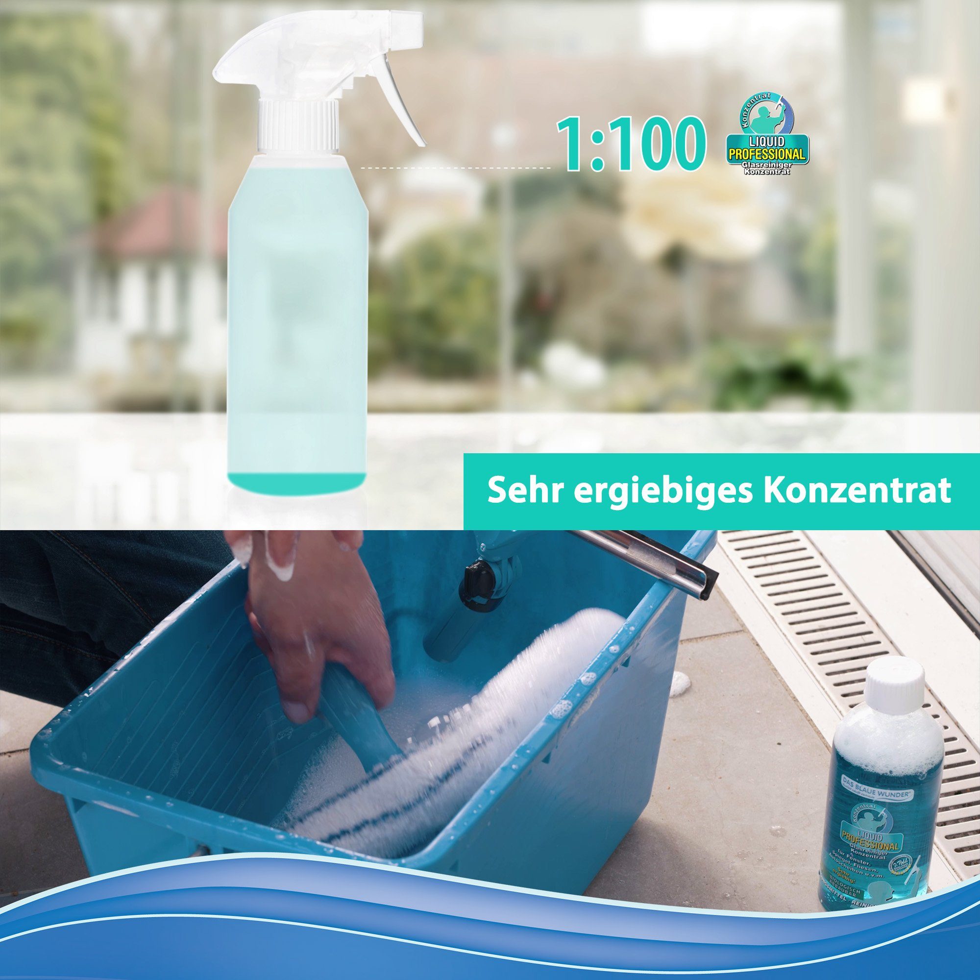 und reinigt (Duftsorte: Spiegelflächen) Frühling Liquid Glasreiniger Blaue Professional schützt Konzentrat und Glasflächen Wunder® Das