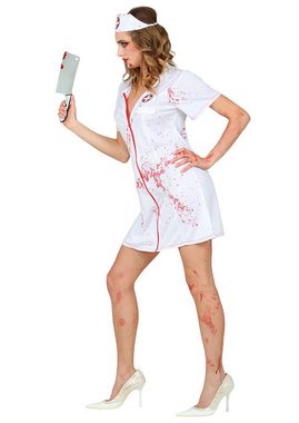 Karneval-Klamotten Zombie-Kostüm Horror Krankenschwester Kleid mit blutiges Messer, Damenkostüm Halloween, weißes Kleid mit Haube und Blutflecken