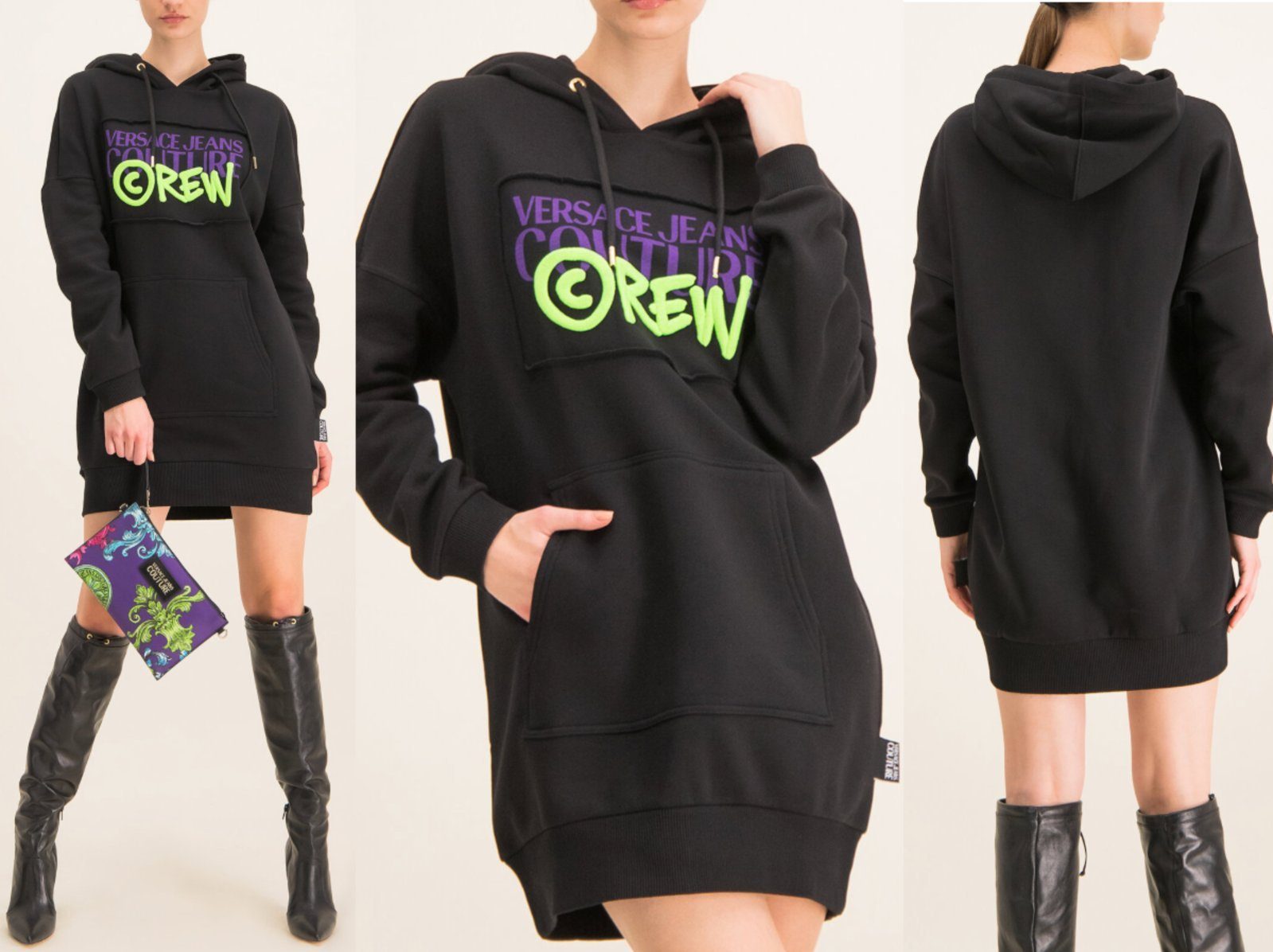 Versace Sweatkleid VERSACE JEANS COUTURE Hooded Dress Hoody Long Sweater Kleid Sweatshirt