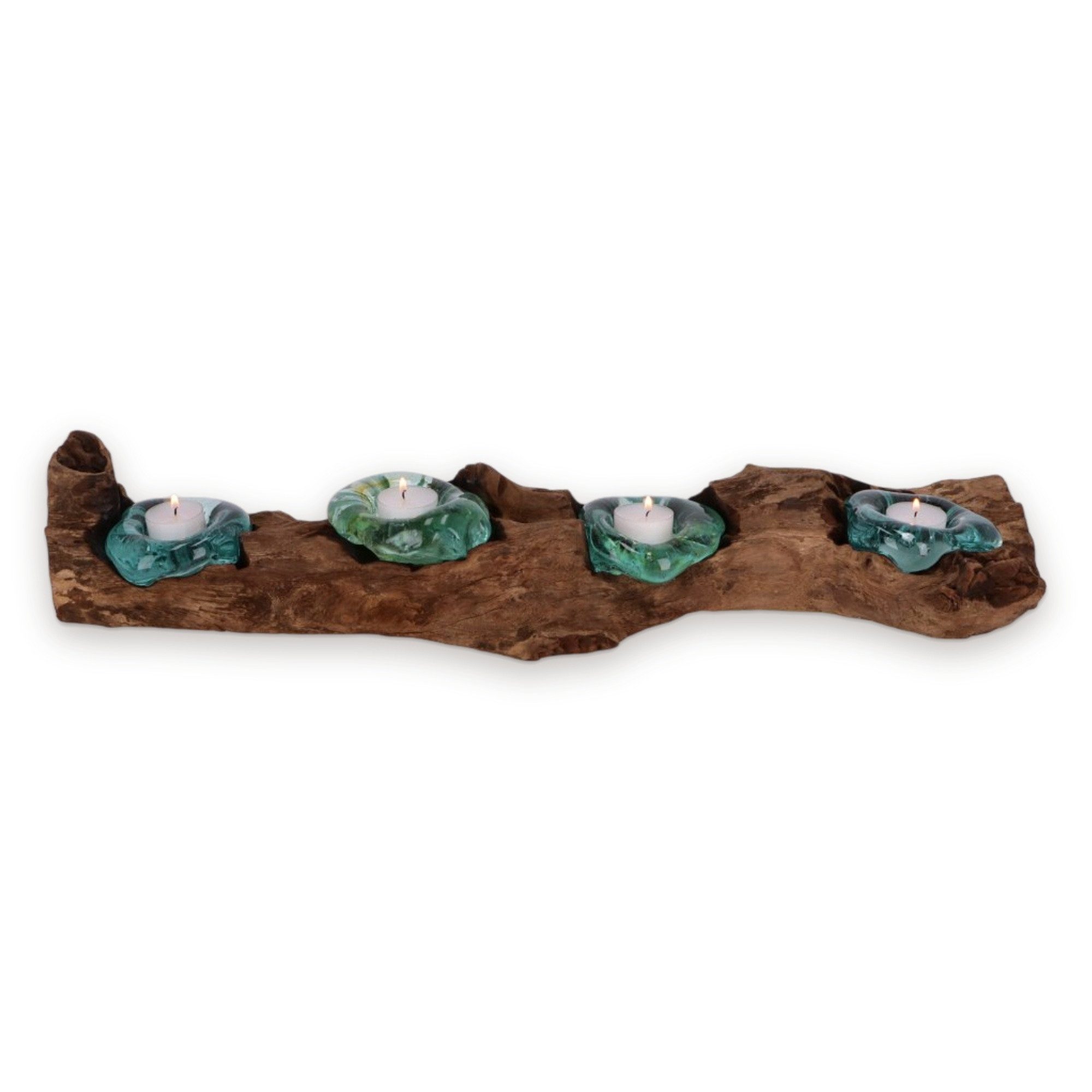 AlPa Living 100% Handmade Teelichthalter Wurzelholz mit 4 Glasmulden, Adventskranz länglich, Gläser herausnehmbar