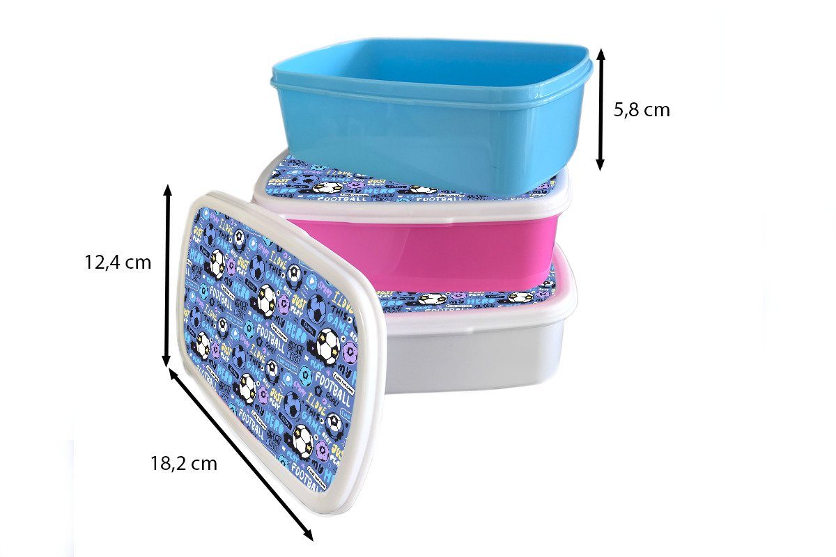MuchoWow Lunchbox weiß (2-tlg), - Muster Blau Jungen für und - - Brotdose, - für Kinder Kleiner Brotbox Erwachsene, Kunststoff, und Mädchen - Junge, Jungs Fußball Kinder