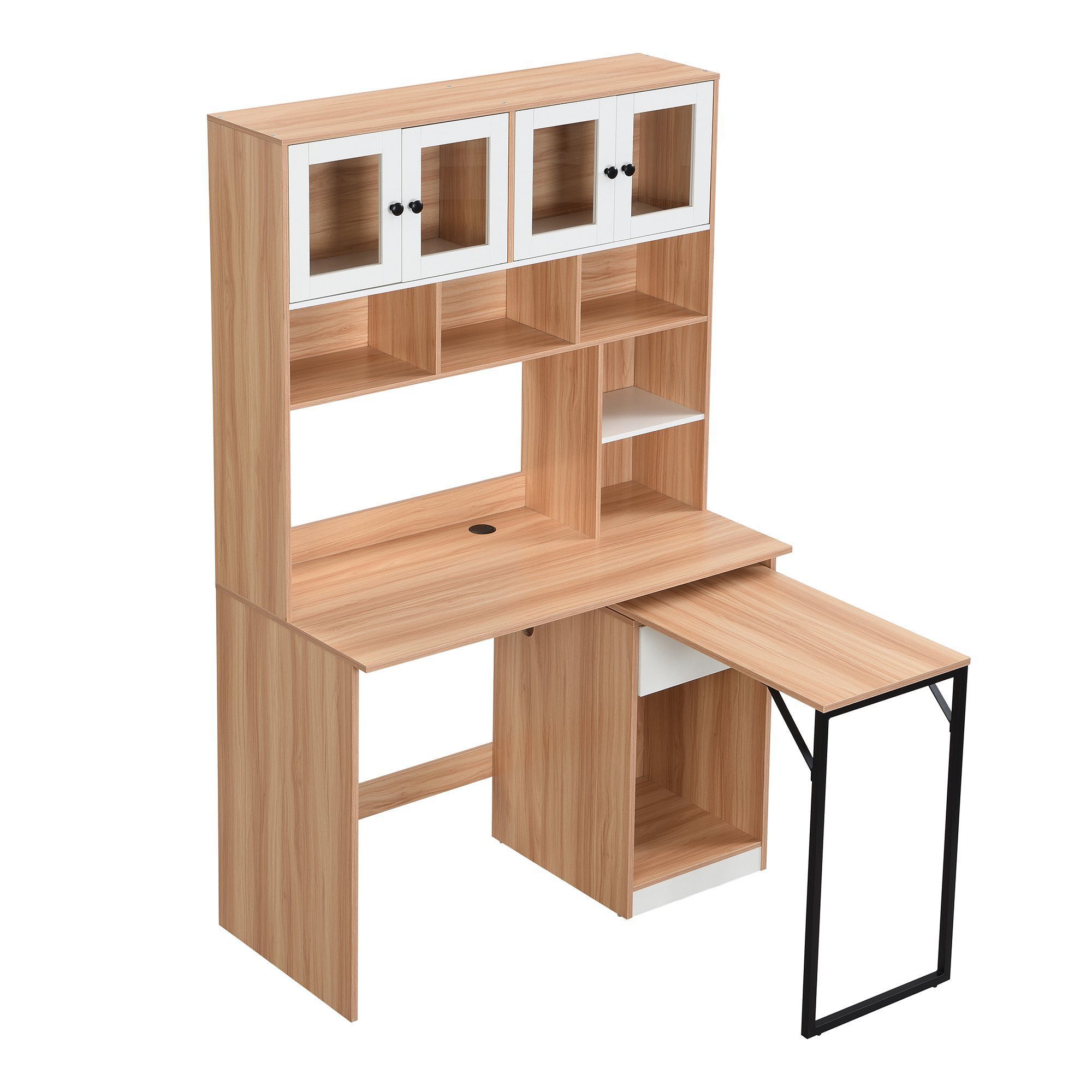 HAUSS SPOLE Schreibtisch mit drehbaren Arbeitstisch, Schrank und Lagerregal Natur und Weiß