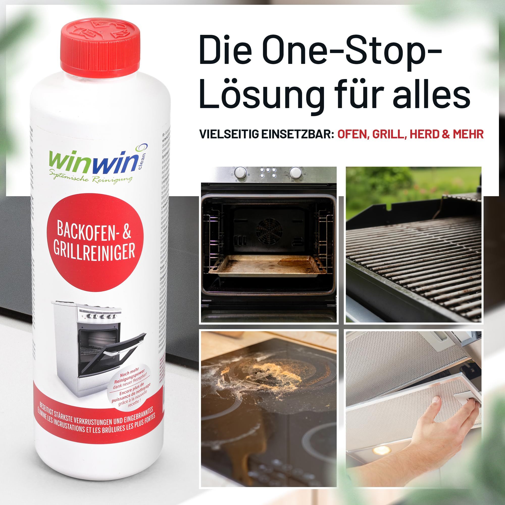 winwinCLEAN Backofenreiniger & Grillreiniger 500ml+Pinsel I Fettlöser, extra stark Backofenreiniger (Set, [- 1x 500 ml Grill-/Backofenreiniger, 1x Pinsel Grillreiniger,Backofenreiniger,Herdreiniger,Testsieger,Fettreiniger)