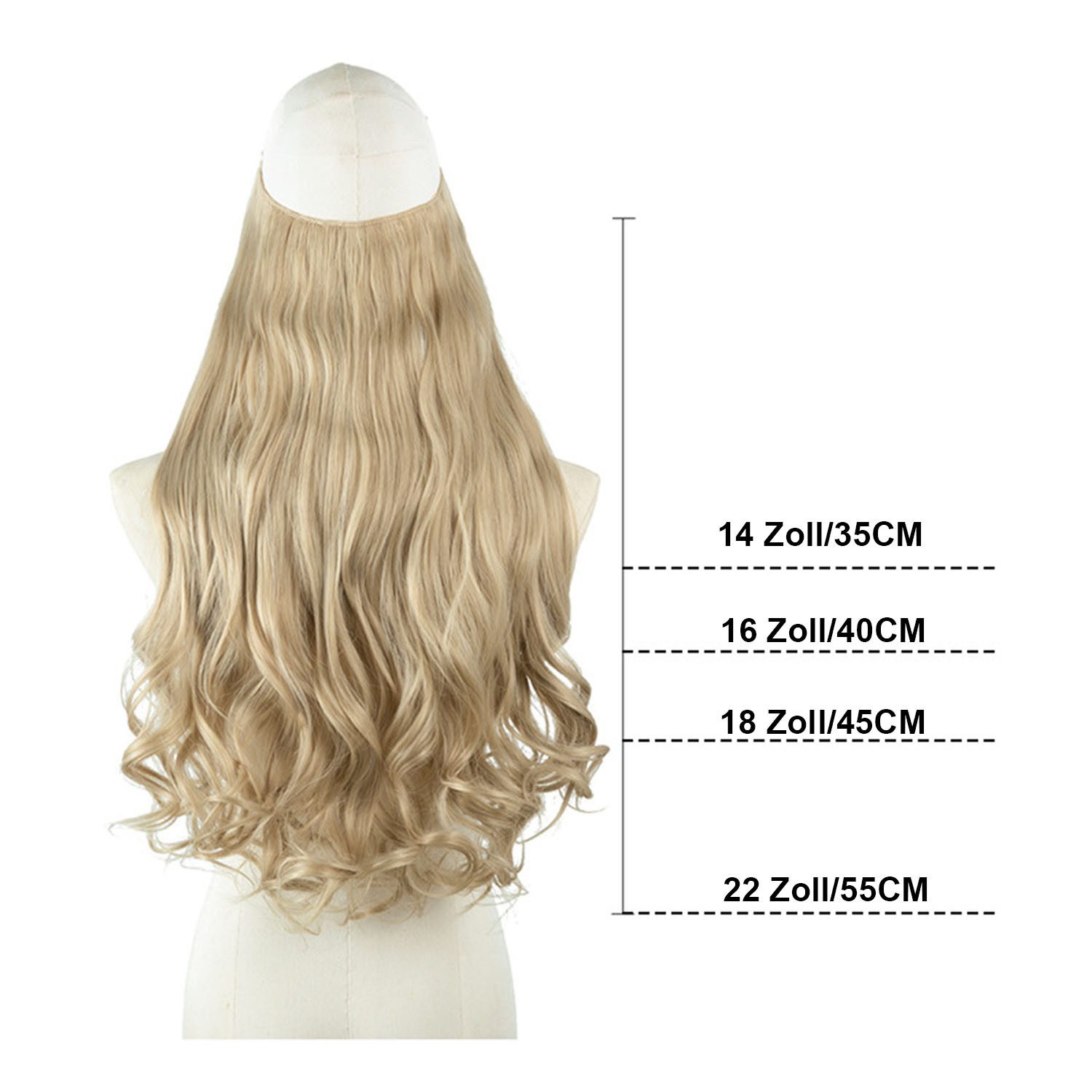 Refttenw Kunsthaar-Extension Frauen Lange Lockige Gewellte Haarverlängerungen, 45/55 cm Verstellbare Lange Gewellte Perücken -Schwarz mit Hellbraun