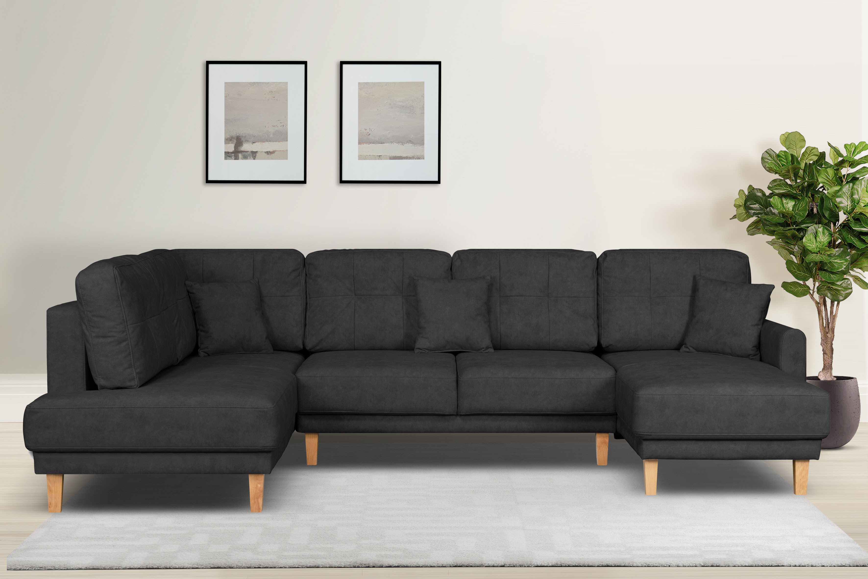 Home affaire Wohnlandschaft TRIPLO U-Form wahlweise mit Schlaffunktion, B/T/H: 310/192/90 cm, Schlafsofa, auch mit Bettkasten, Steppung im Rückenkissen