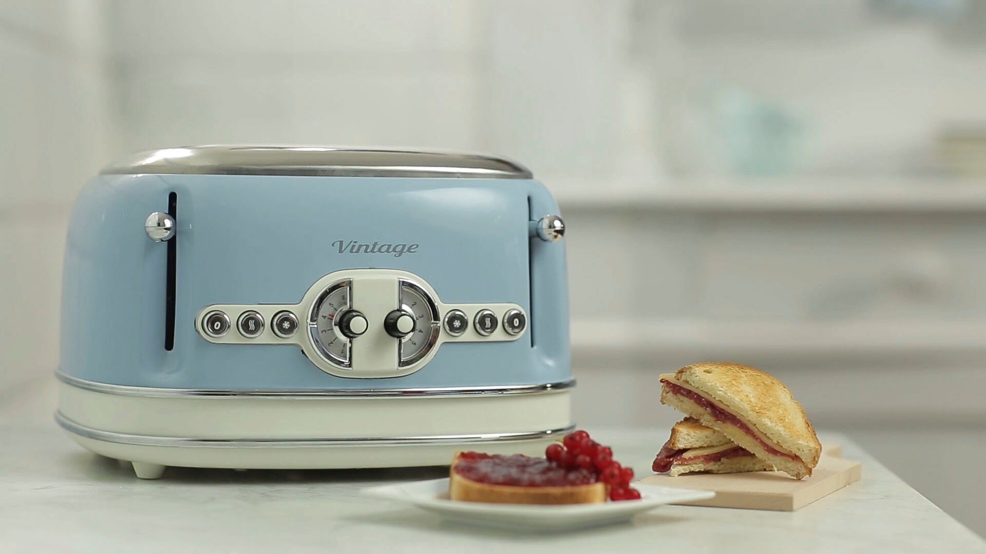 Ariete Toaster Vintage, 4 kurze Schlitze, für 4 Scheiben, 1630 W, blau