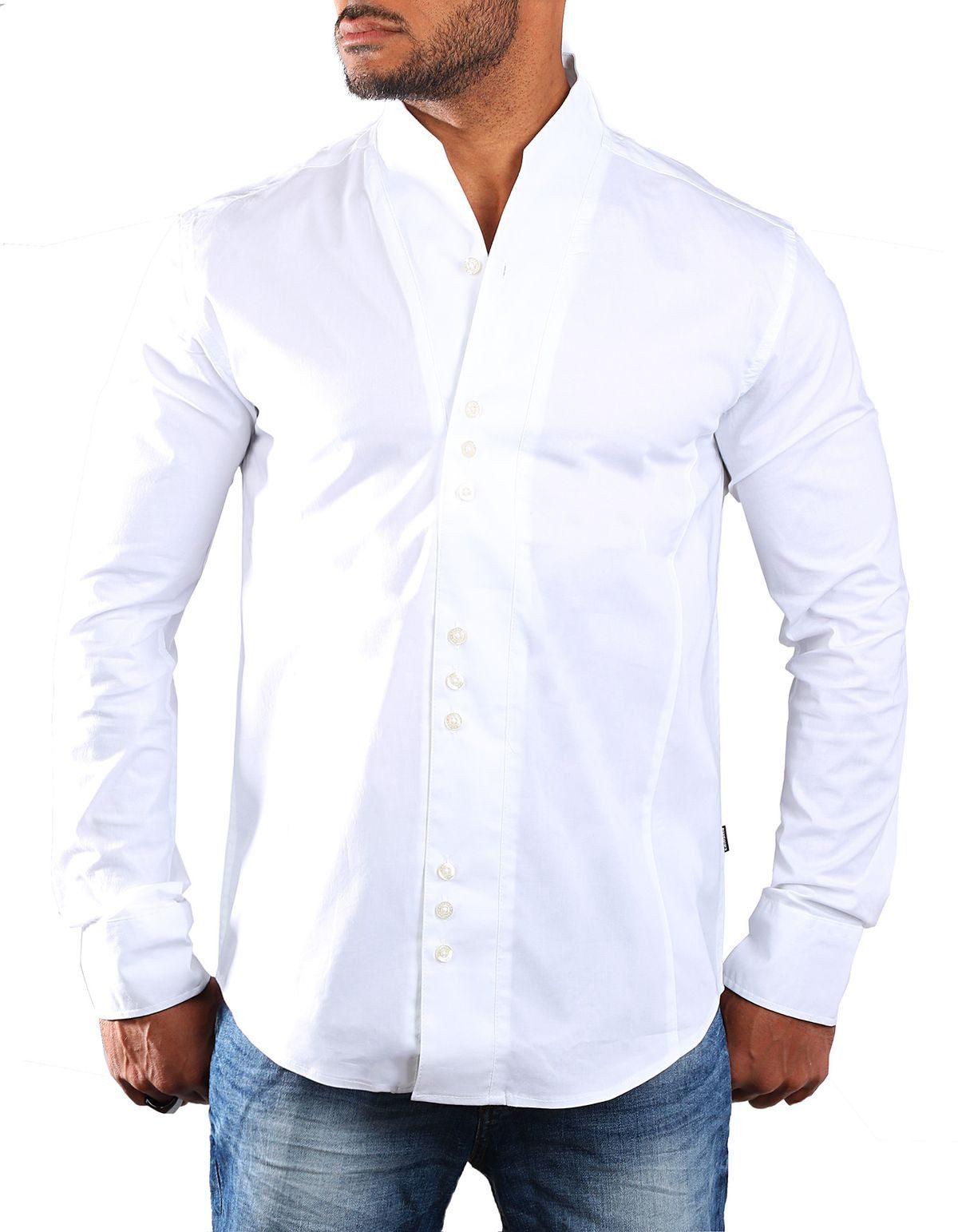 Langarmhemd Herren langarm Stehkragen Hemd H-902-regular fit
