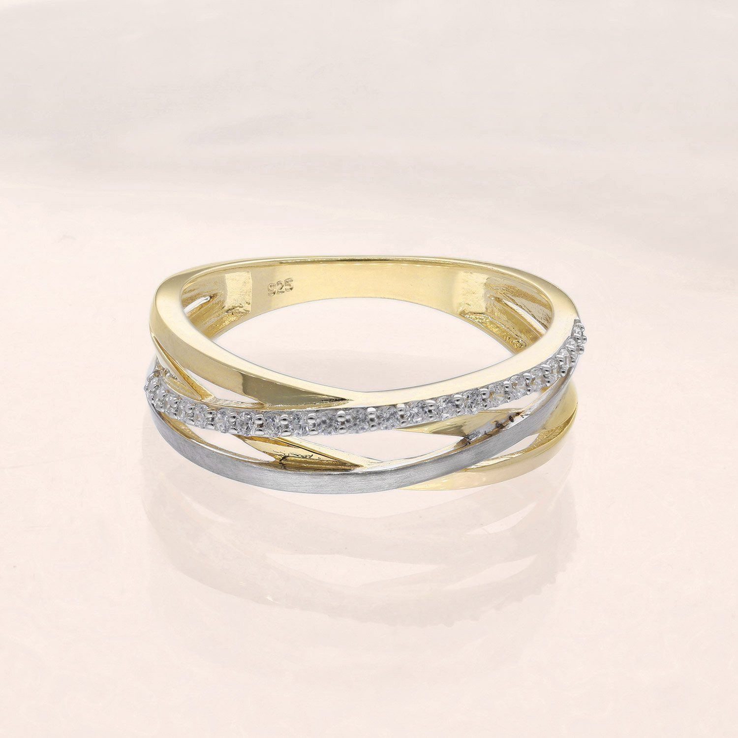 trendor Silberring Damenring 925 Silber Vergoldet Bicolor Zirkonia- günstig online kaufen