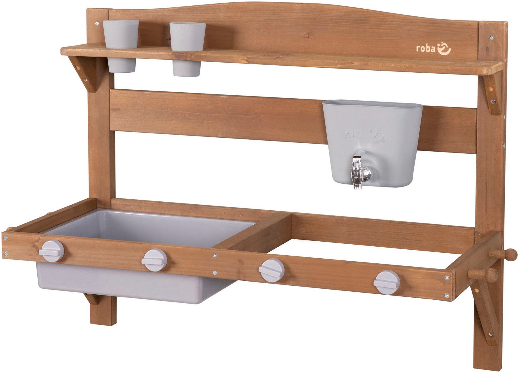 roba® Outdoor-Spielküche Matschküche zum Aufhängen, teakholzfarben lasiert, aus Holz
