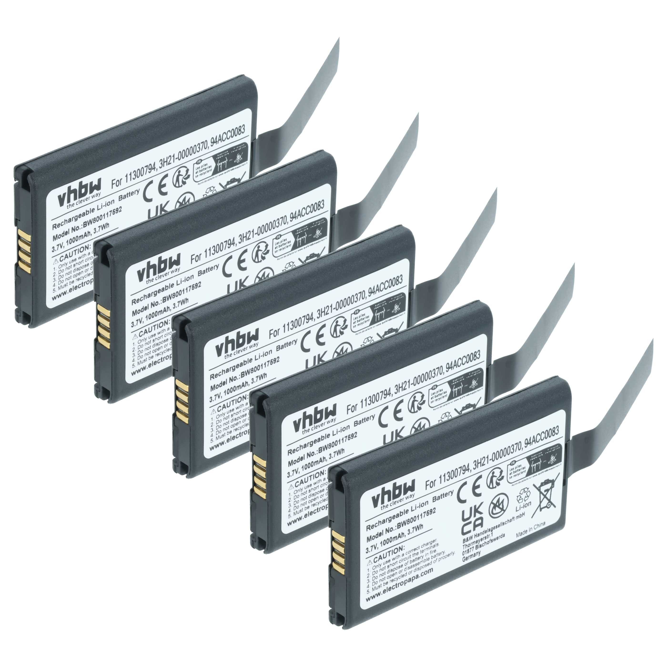 vhbw Ersatz für Datalogic BP07-000110, BP08-000600, BP08-00011A für Barcode Akku Akku Li-Ion 1000 mAh (3,7 V, 5 St), Leistungsfähige Austausch-Akkus für POS-Gerät, Wiederaufladbar, Jede