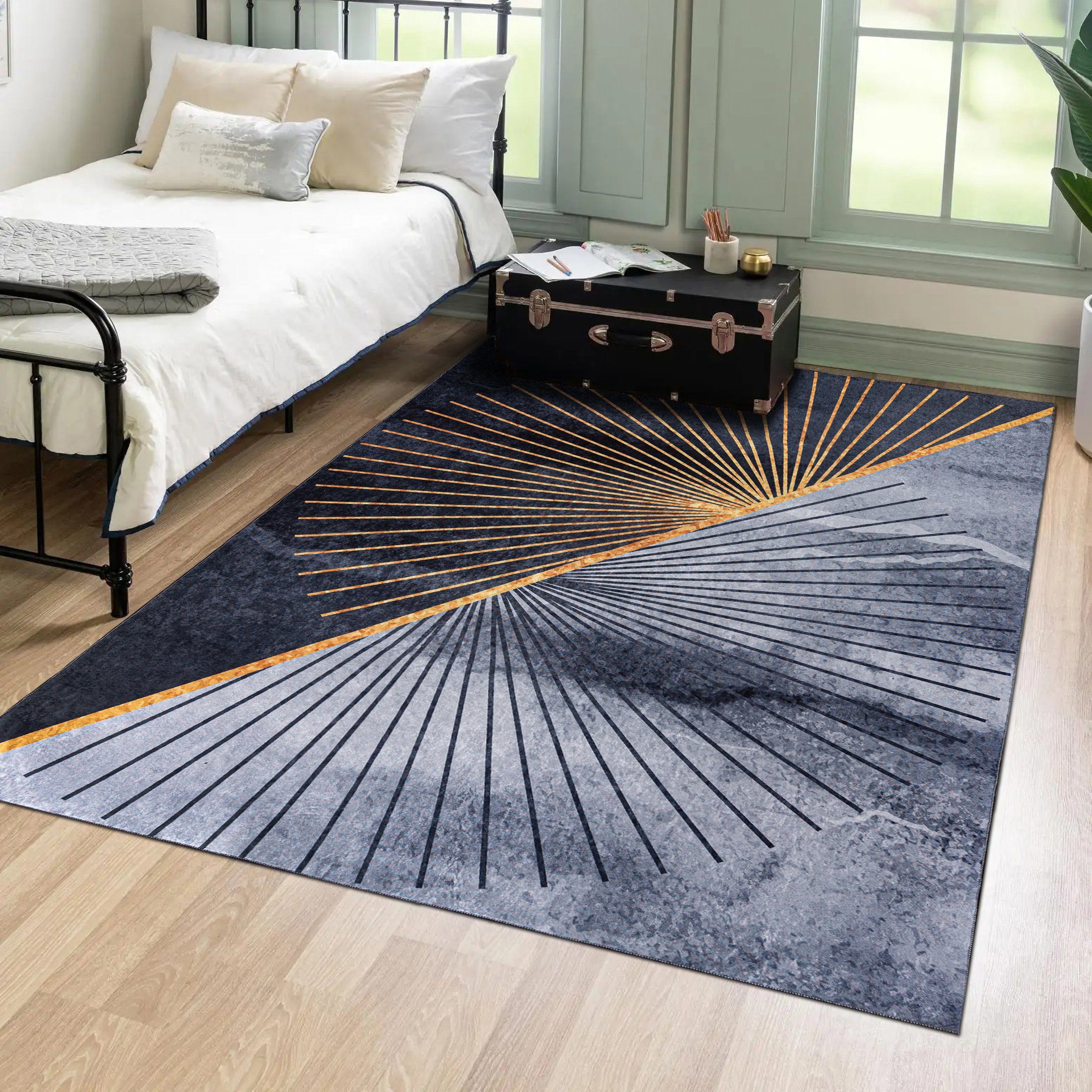 Mazovia Designteppich Modern Teppich für Wohnzimmer, Schlafzimmer, Esszimmer, 80 x 150 cm, Kurflor, Waschbar in Waschmaschine, Höhe 5 mm, Rutschfest