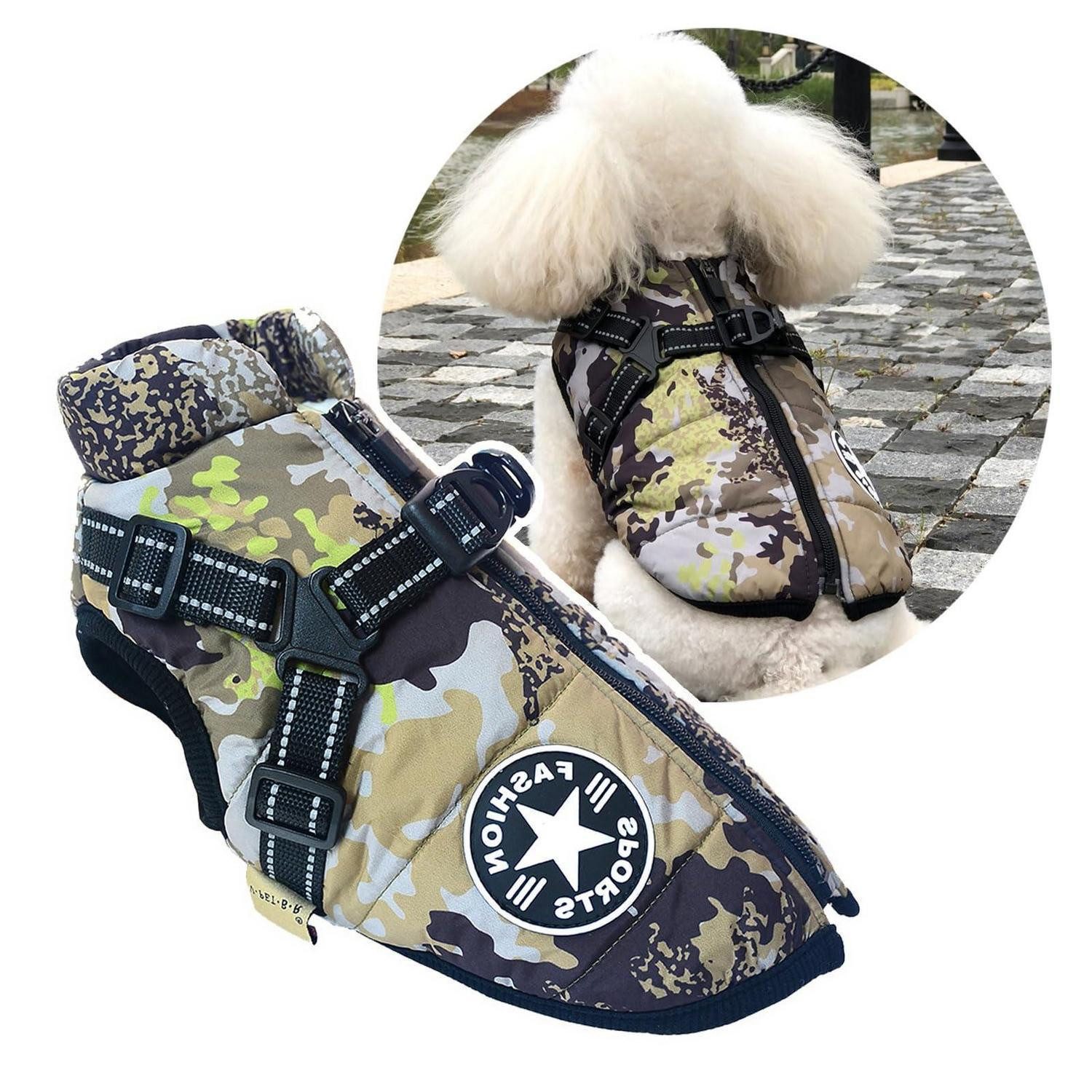 LuxusKollektion Hundejacke Hundejacke mit Geschirr Camouflage M