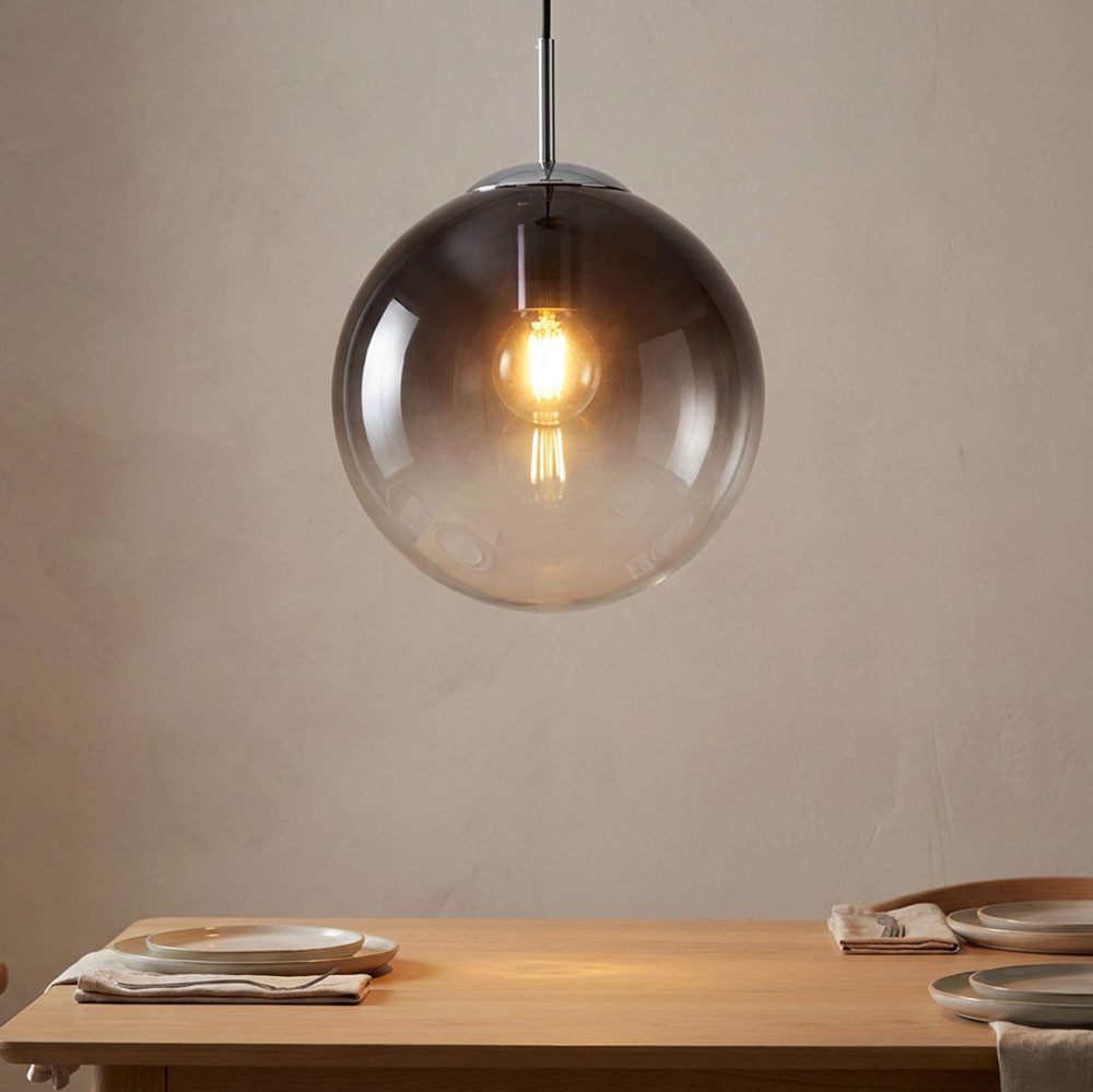 GLOBO LIGHTING LED-Hängeleuchte, Leuchtmittel inklusive, Warmweiß, Glas Kugel Decken Hänge Lampe rauch Wohn Zimmer Pendel Leuchte im