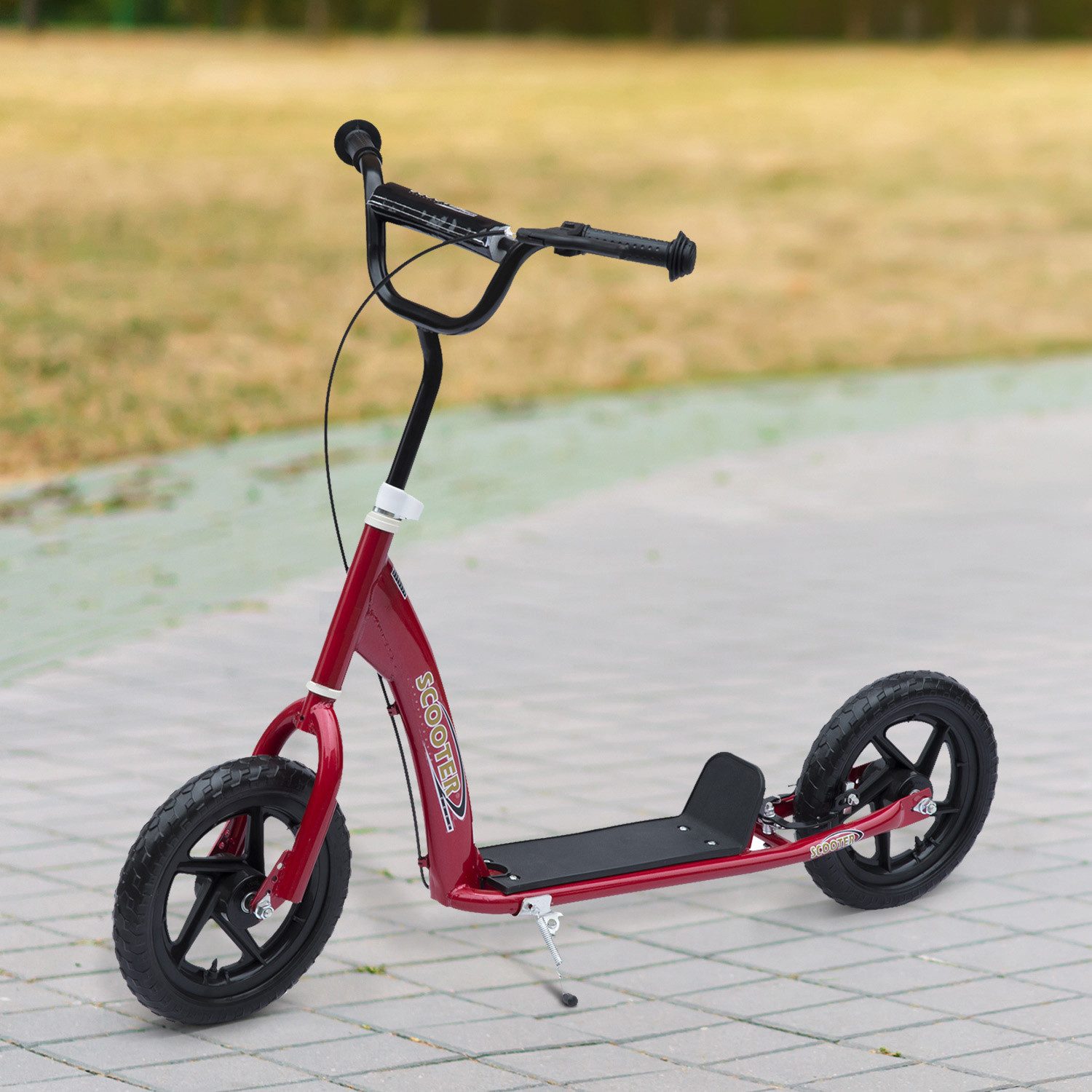 HOMCOM Kinderroller City Roller Scooter 12 Zoll mit Hinterbremse höhenverstellbar aus Stahl EVA in Rot 120 x 52 x 80-88 cm für Kinder Aosom.de – Bild 2 von 5