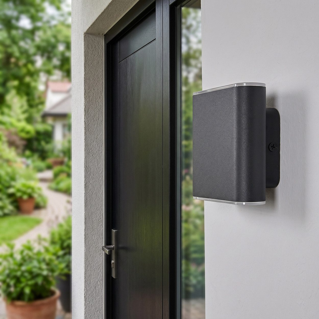 hofstein Außen-Wandleuchte Außenwandlampe aus Metall/Kunststoff in Anthrazit/Weiß, LED wechselbar, 3000 Kelvin, moderne Wandleuchte für Garten, 6 Watt, 700 Lumen, 3000 Kelvin, IP65
