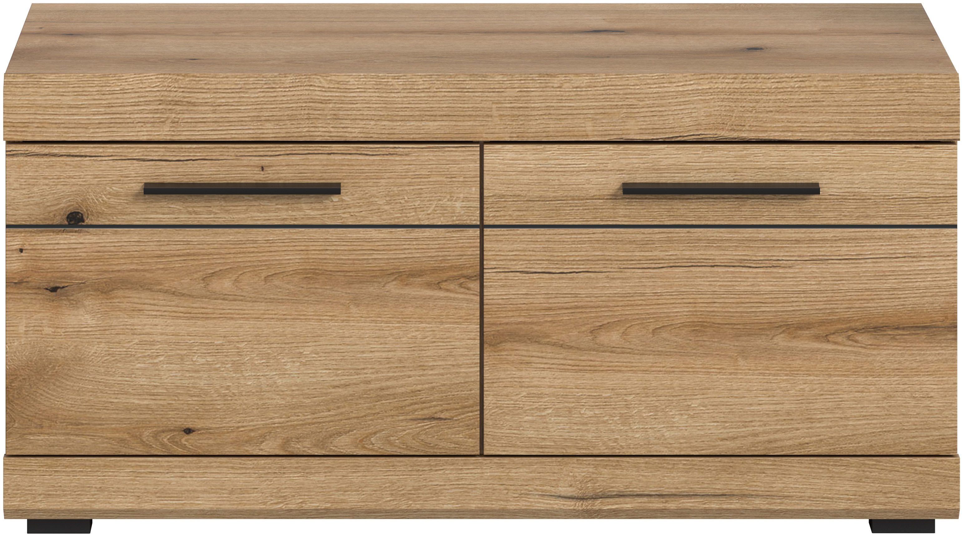 Home affaire Sitzbank SIENA, Breite 90 cm, 2 Türen, 2 Einlegeböden, 4 Fächer (1-St., hochwertige Rillenfräsung in MDF Front), Garderobenbank, Dielenbank, Bank, Flurbank, Kommode