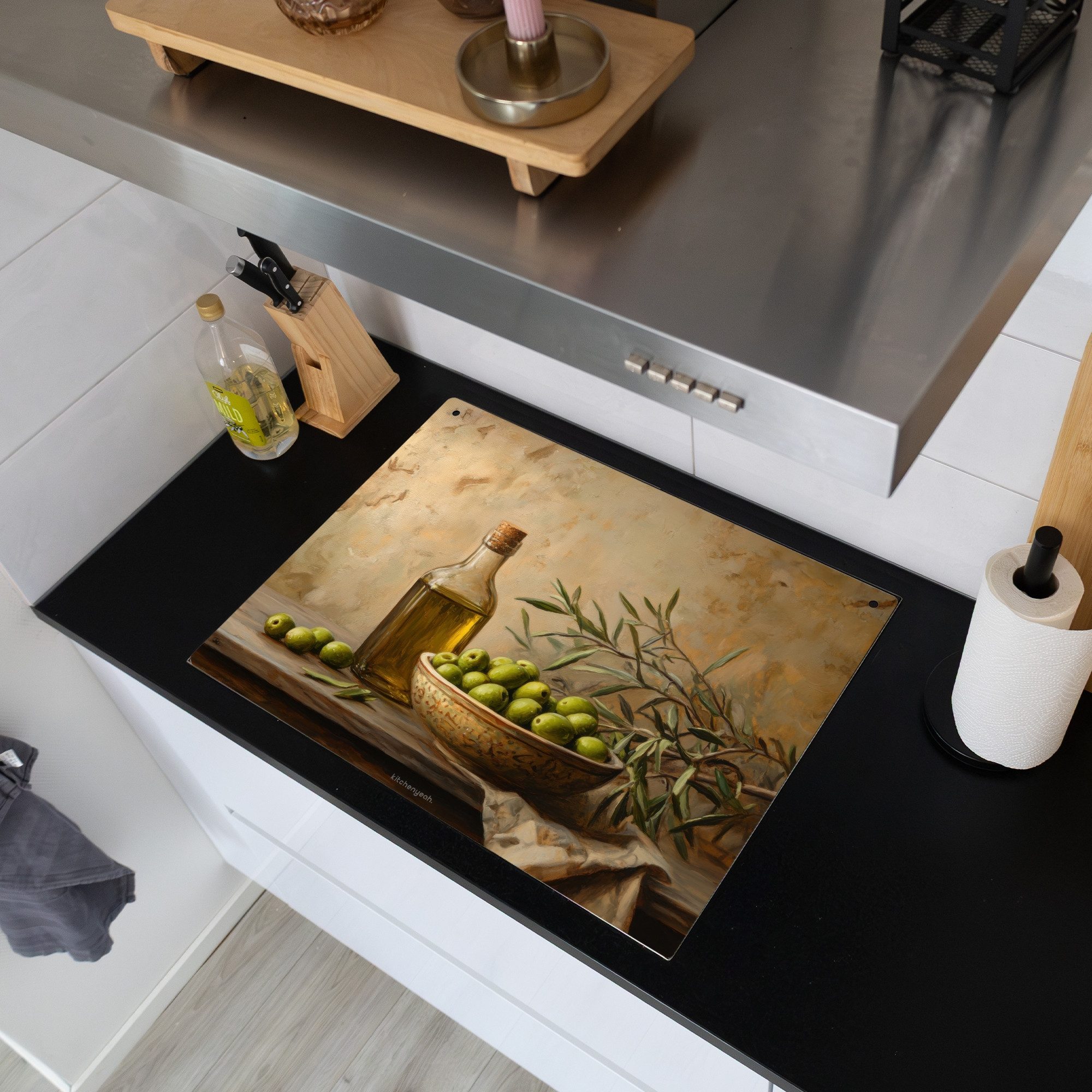 KitchenYeah Küchenrückwand Oliven - Stilleben - Vintage, (1-tlg), Herdplattenabdeckung für Ceranfeld, Spritzschutz Küche, 70x50 cm – Bild 2 von 5