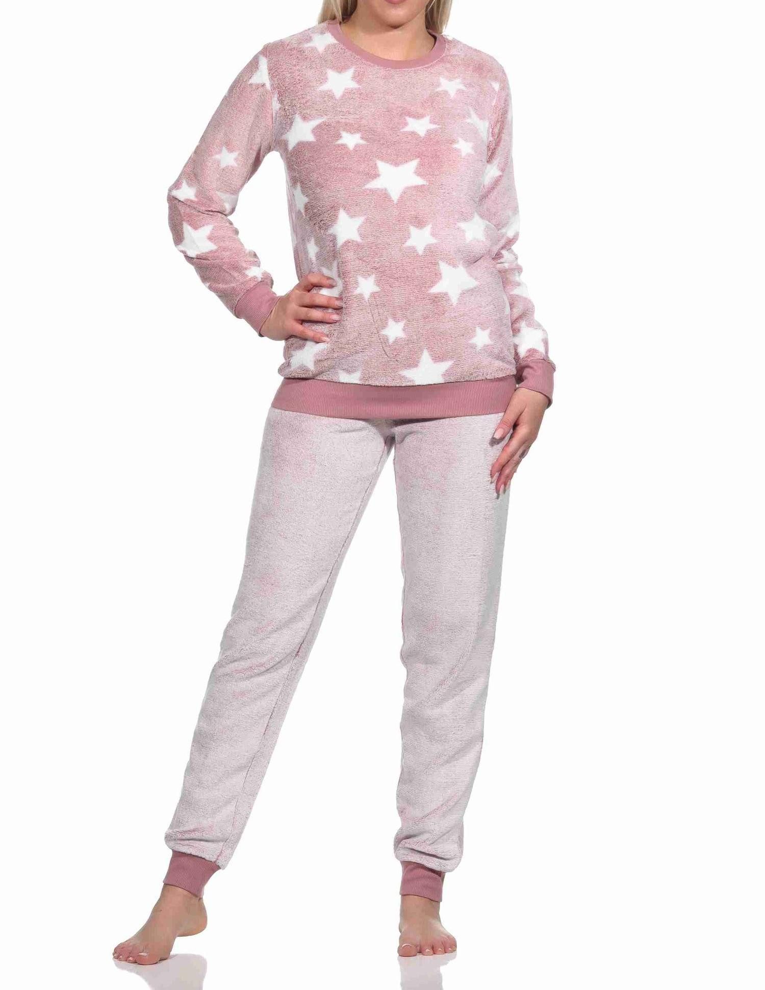 Normann Pyjama Damen langarm Schlafanzug mit Bündchen in Sterneoptik – Bild 3 von 4