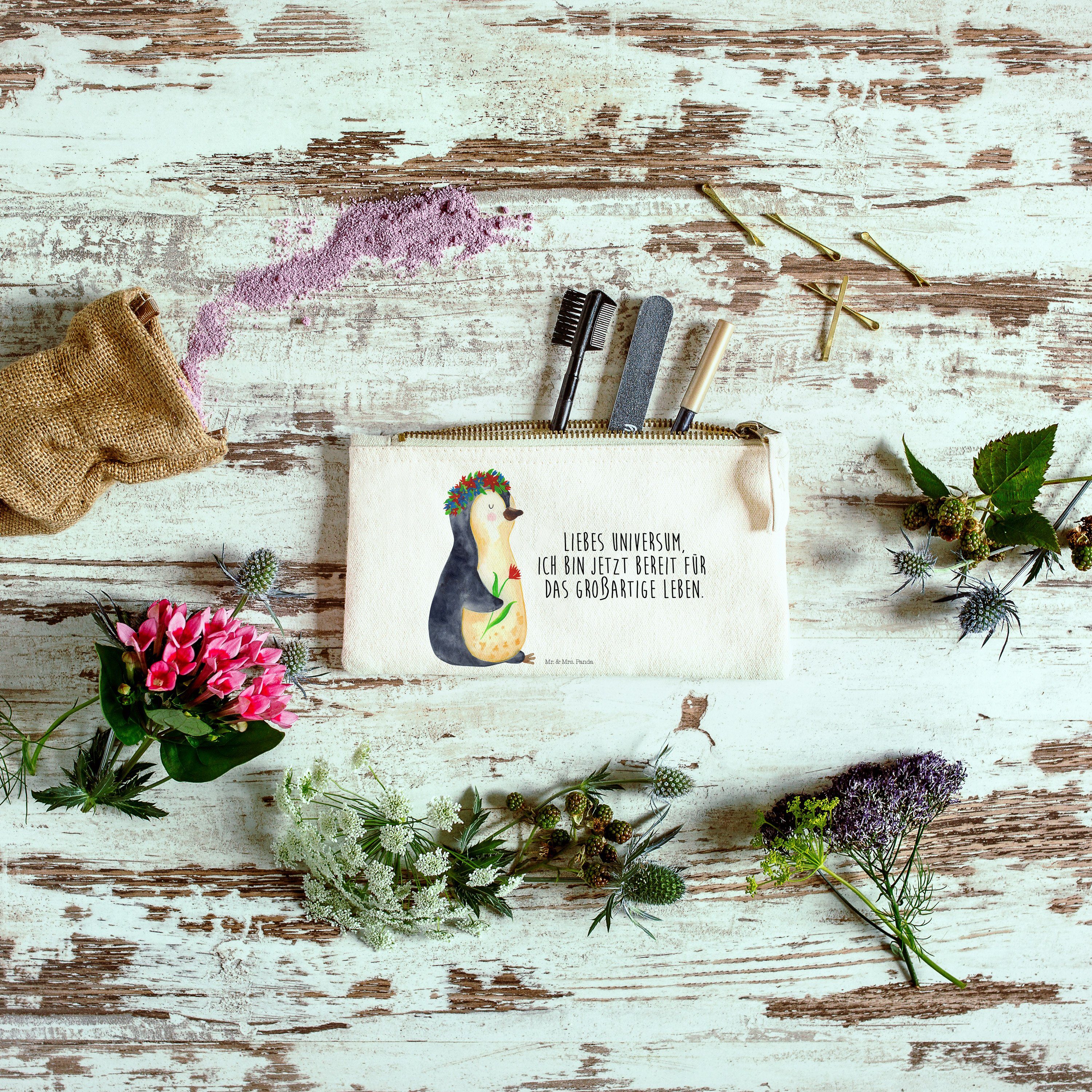 Blumenkranz Kosmetiktasche & - Mrs. Mr. Pinguin Kosmetiktasc Universum, Weiß Damen, - Geschenk, (1-tlg) Panda