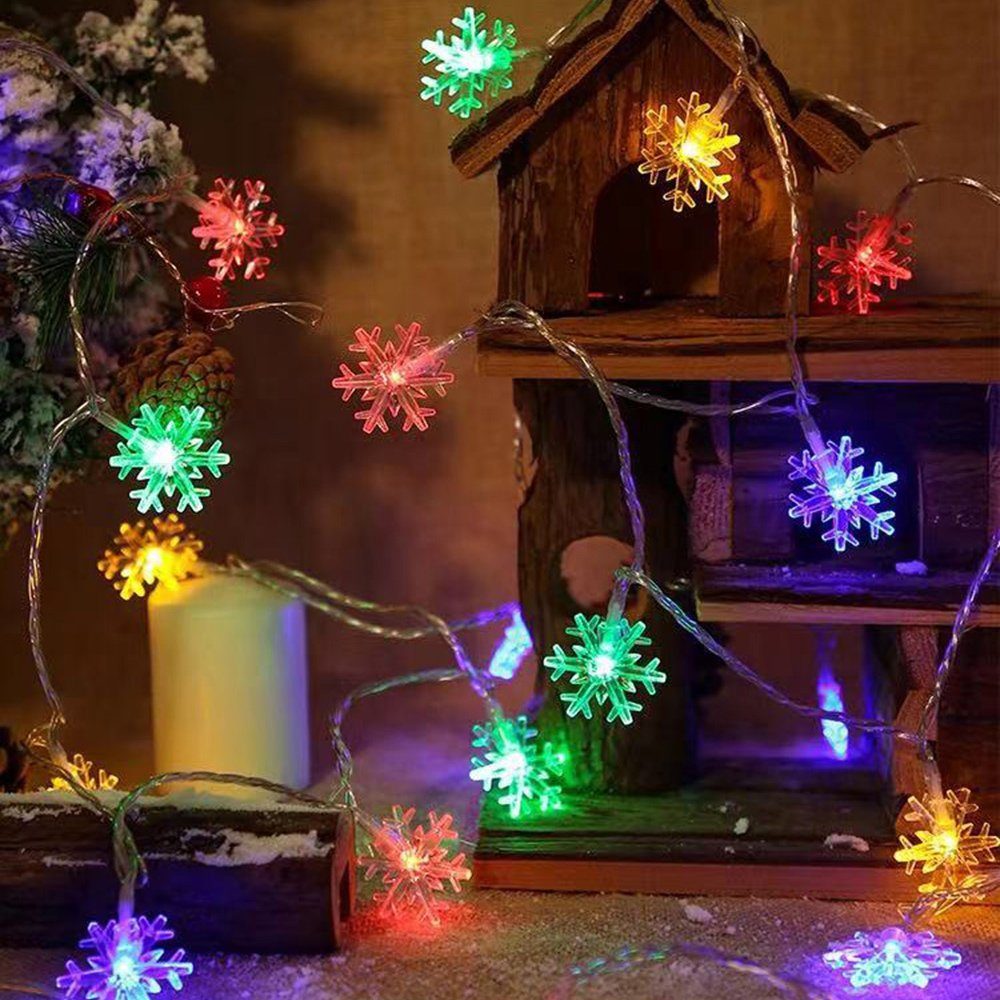 Innen Mehrfarbig LED-Lichterkette,Schneeflocke,Weihnachtslicht,Weihnachtsdeko, Lichterkette Laybasic Batterie für Außen Betrieben