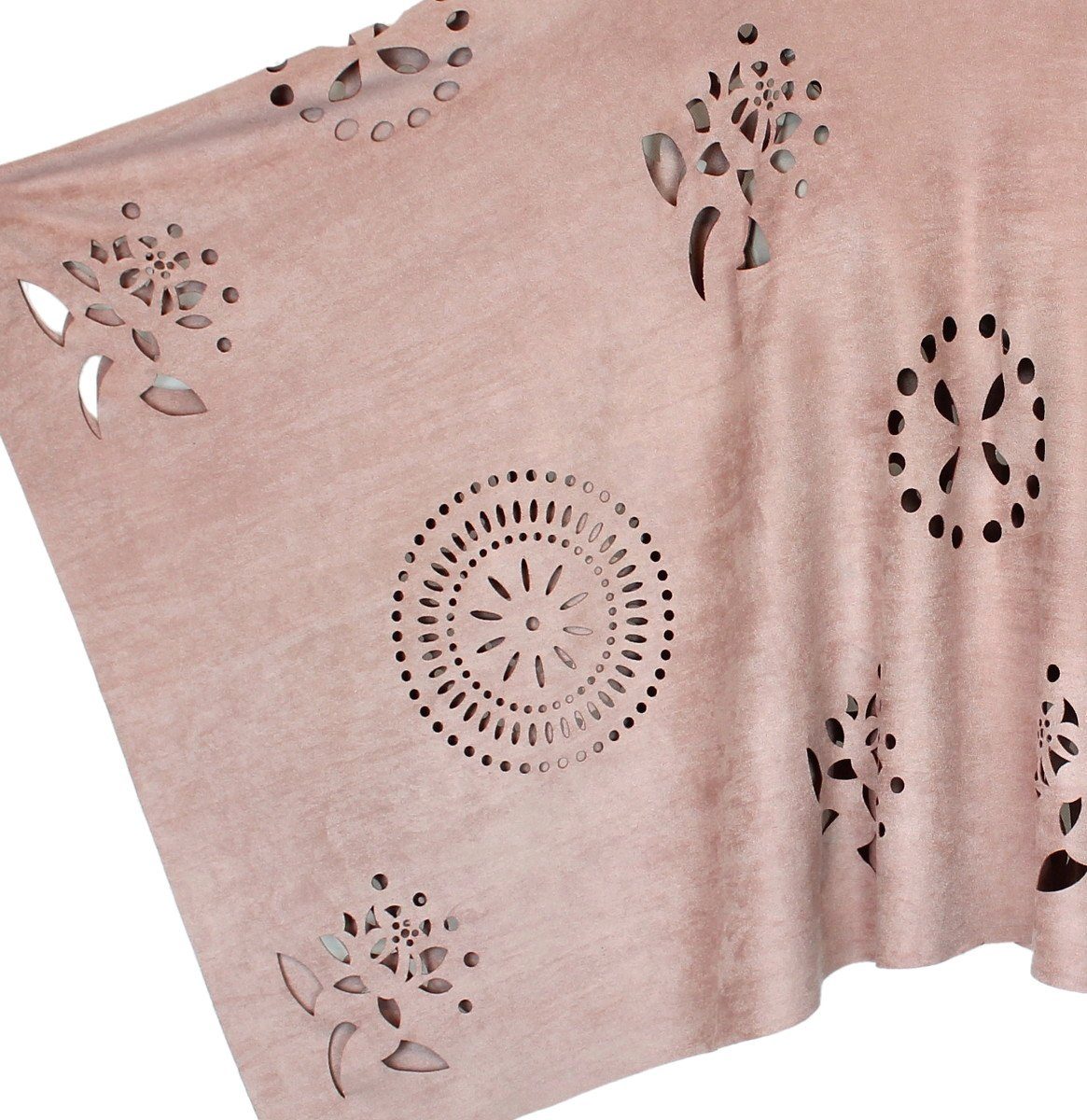 Muster Lasercut Poncho Cape in Kunstwildleder-Optik Mit Blumen Überwurf WJ067-Rosé dy_mode Umhang Poncho Kunstleder Damen