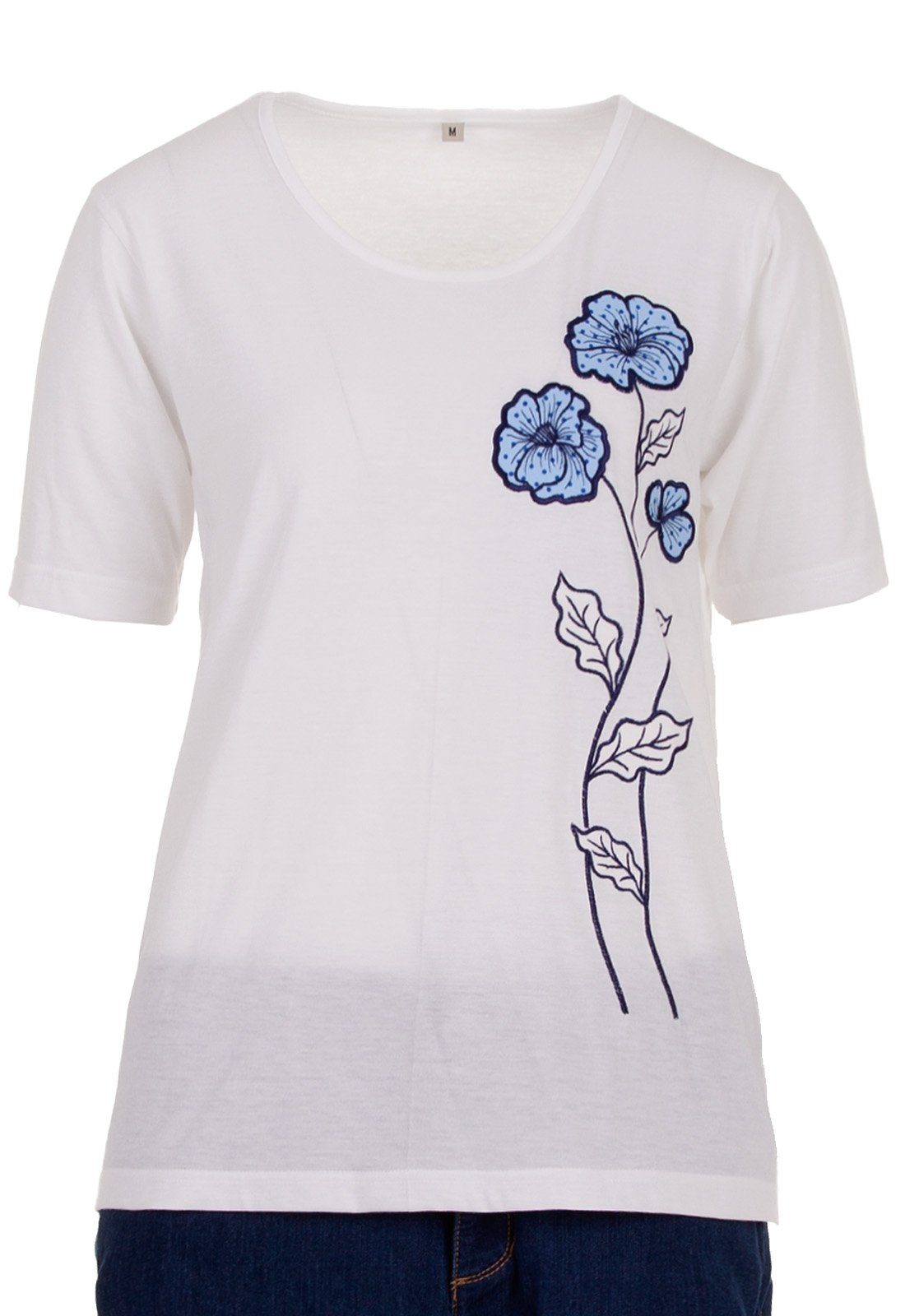 zeitlos T-Shirt zeitlos T-Shirt Damen Kurzarm Rundhals Blumenstickerei