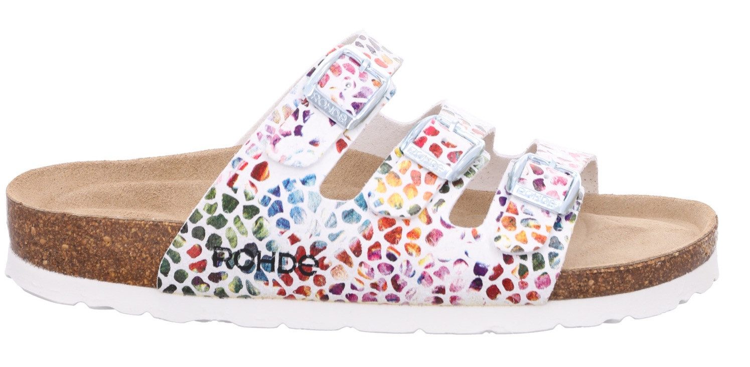Rohde SUNNYS N°13 Pantolette Sommerschuh, Schlappen, Hausschuh mit buntem Druck, G-Weite = weit