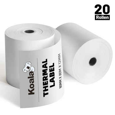 Koala Etikettenpapier 20 Rollen 80x 80mm Thermopapier Bonrolle für Kassen, Drucker