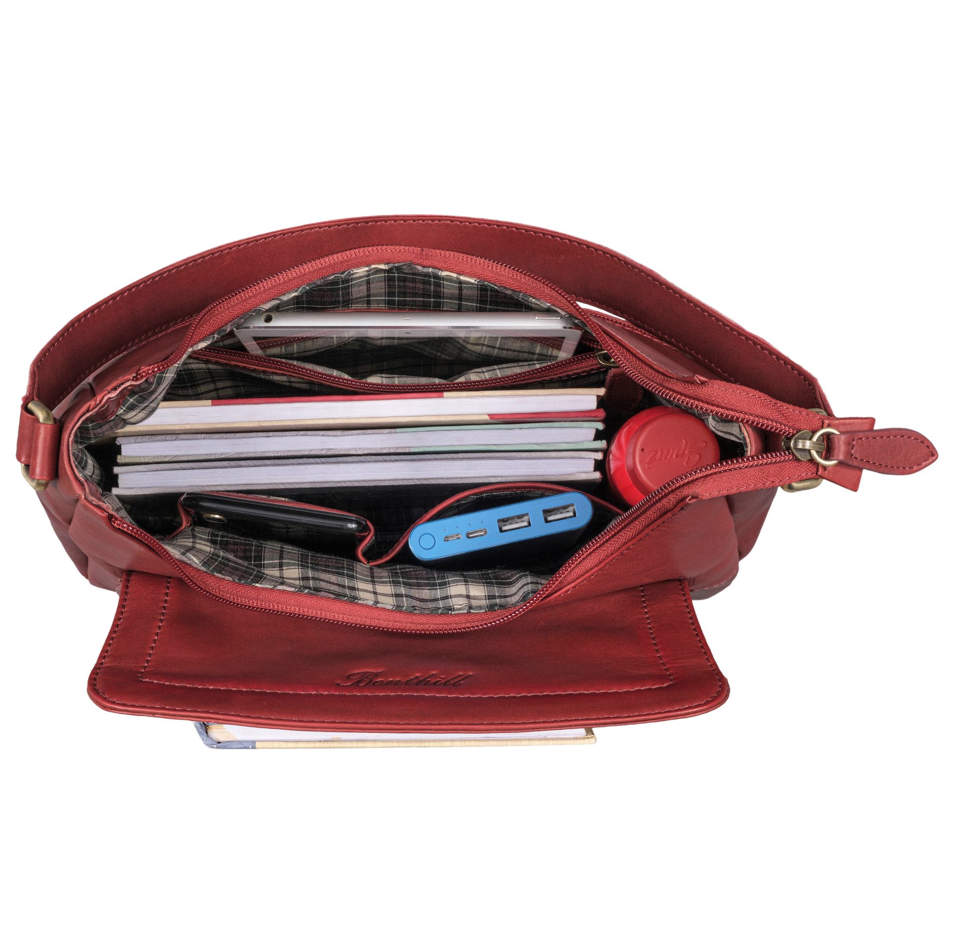 Benthill Handtasche Damen Echt Leder Schultertasche Umhängetasche Ledertasche Umhängegurt, Schultergurt / Umhängegurt Reißverschlussfach