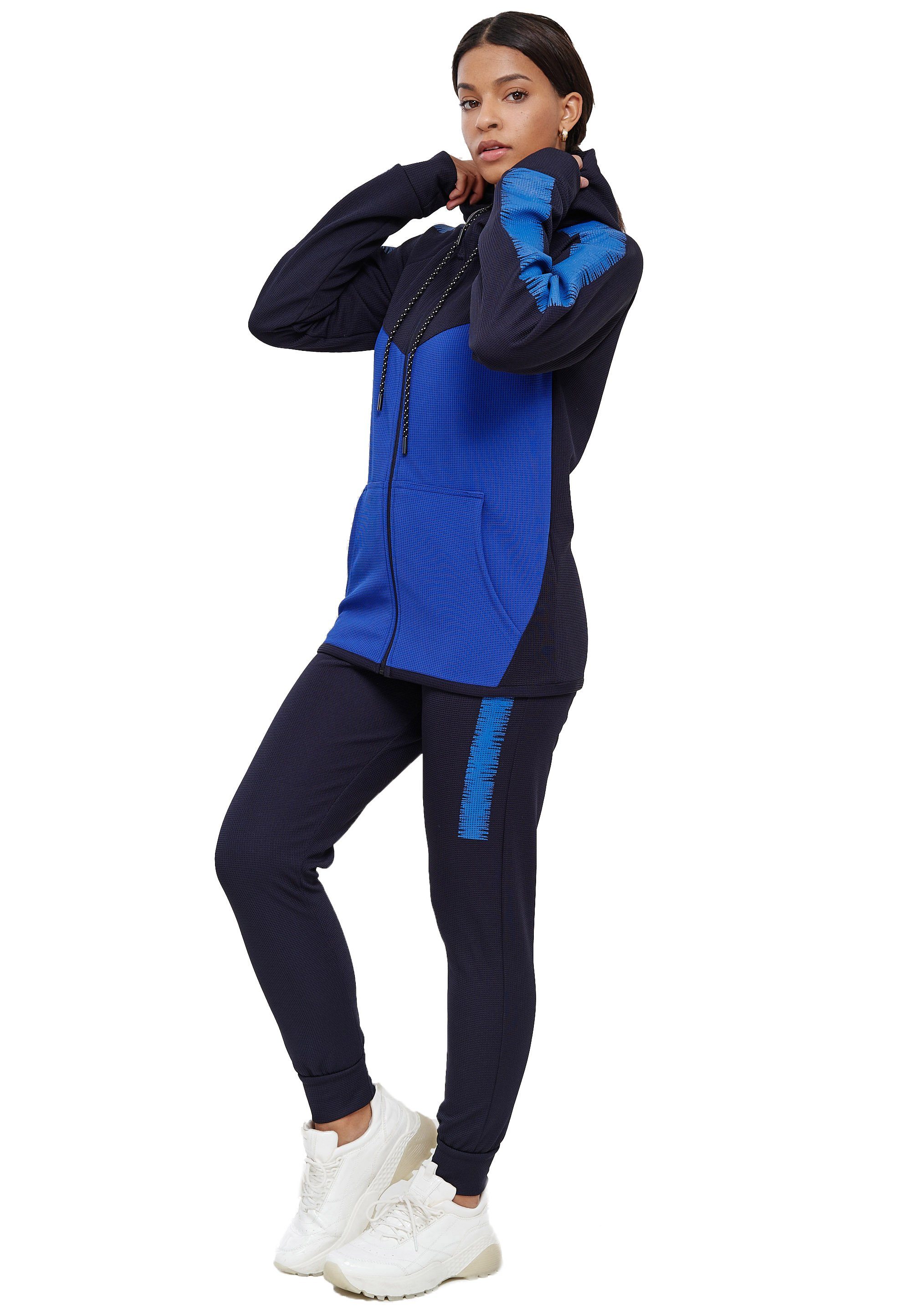 L.gonline Freizeitanzug Damen Jogging-ANZUG, mit Bündchen und Tunnelzug, Trainingsanzug (Kapuzenjacke mit Reißverschluss, Hose, 2-tlg), Fitness Freizeit Casual
