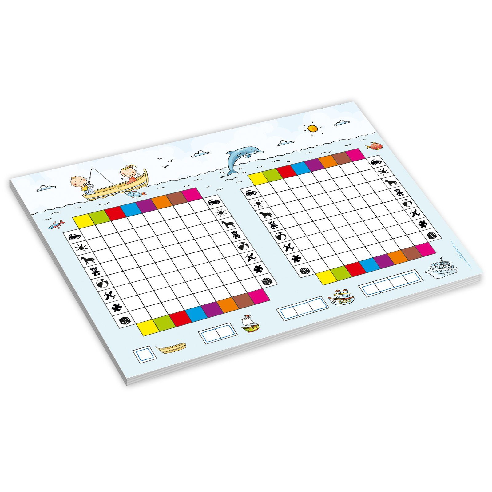 nikima Packpapier Spielblock Schiffe versenken JUNIOR, Reisespiel Flottenmanöver 2er Set A5