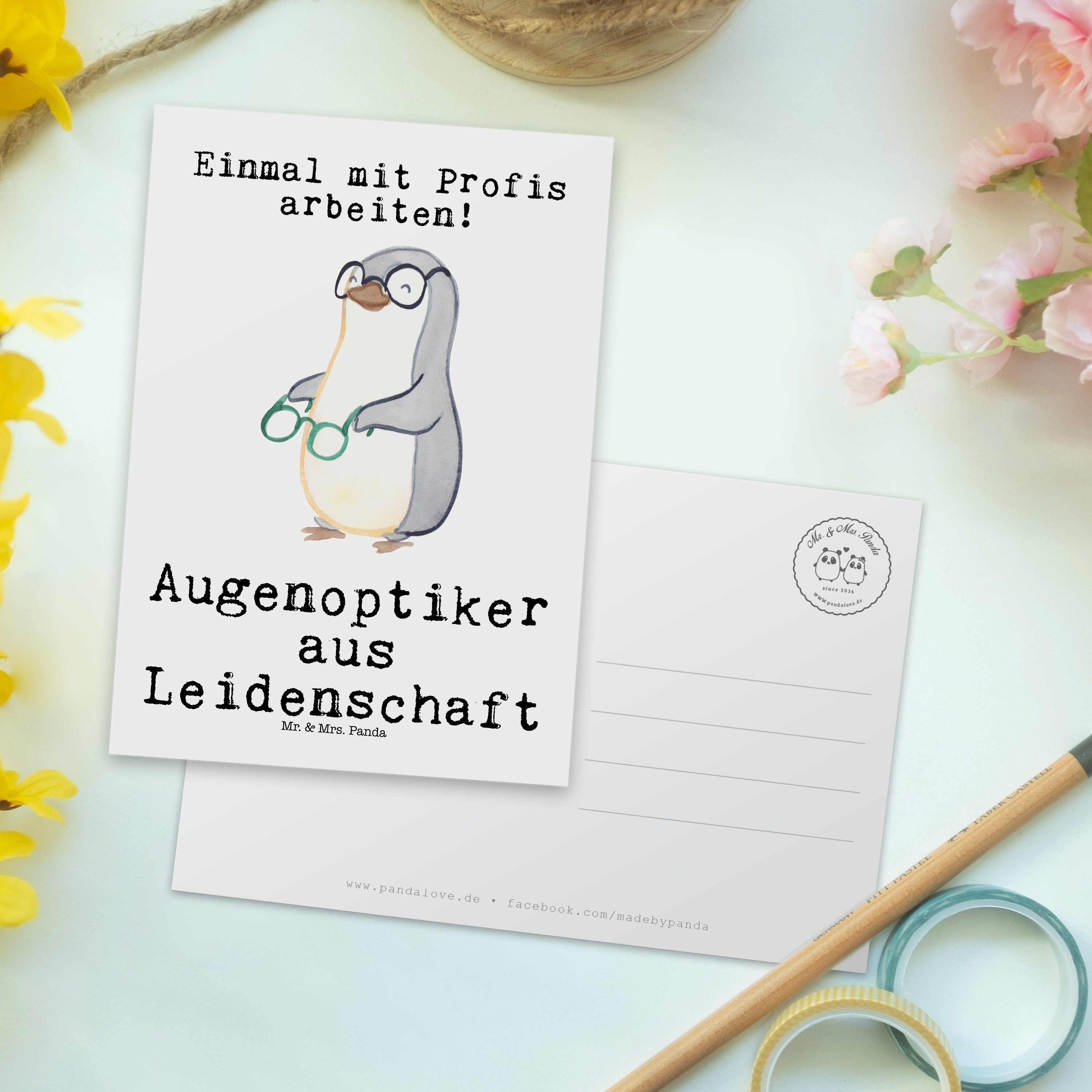 Augenoptiker Panda Leidenschaft Mrs. Mr. Postkarte Ansichtskarte Weiß Beruf, Geschenk, aus - & -