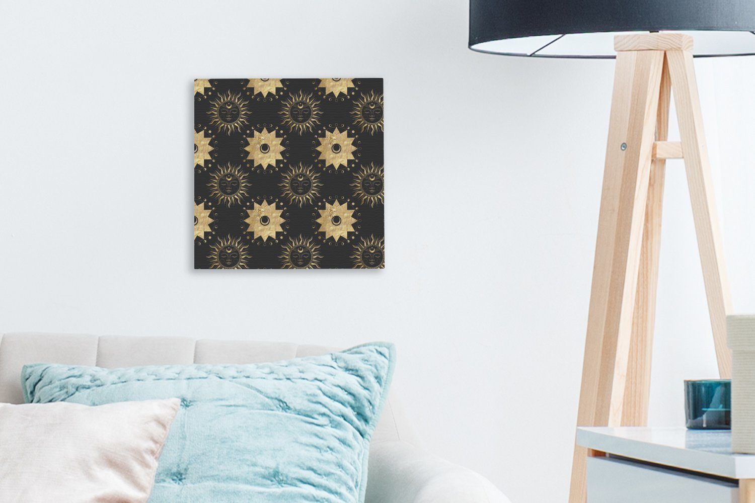 OneMillionCanvasses® Leinwandbild Muster - Sonne - Sterne (1 Schlafzimmer Bilder Leinwand - Gold, Wohnzimmer St), für