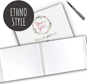 bigdaygraphix Notizbuch Gästebuch Hochzeit A4 quer Boho Flowers, Kreative Gestaltungsmöglichkeiten für unvergessliche Erinnerungen.