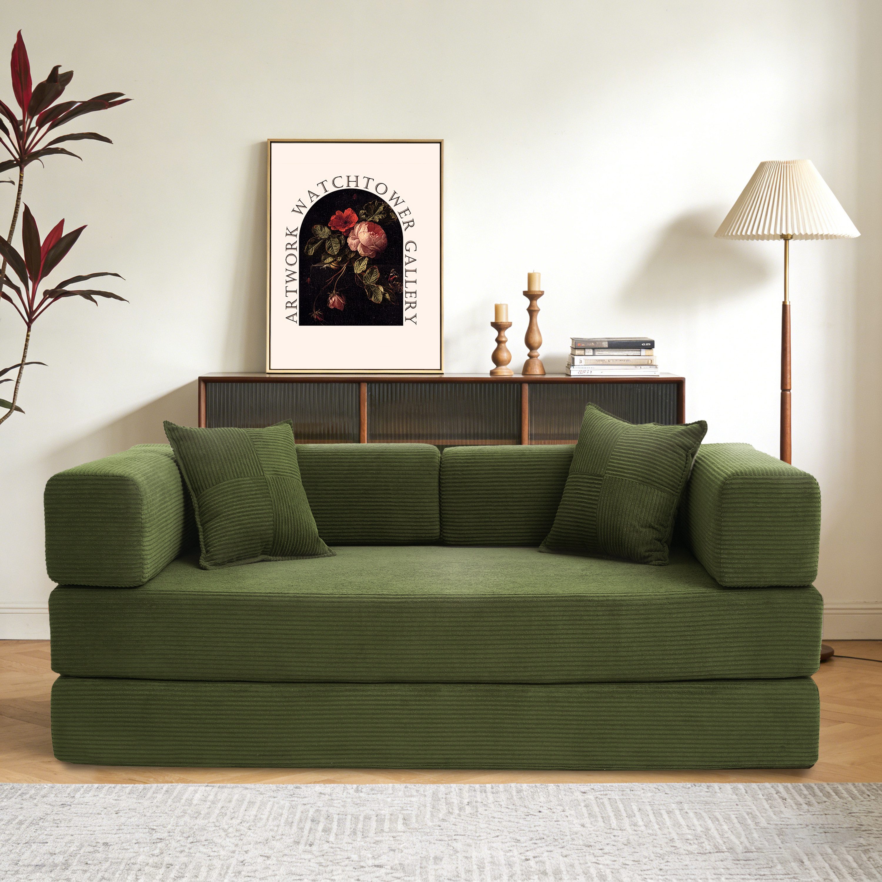 Vipbear Schlafsofa 5-in-1 Schlafsofa Cord, 300kg Belastbarkeit, 1 Teile, 200x100cm, Grün/Orange/Grau/Beige/Schwarz