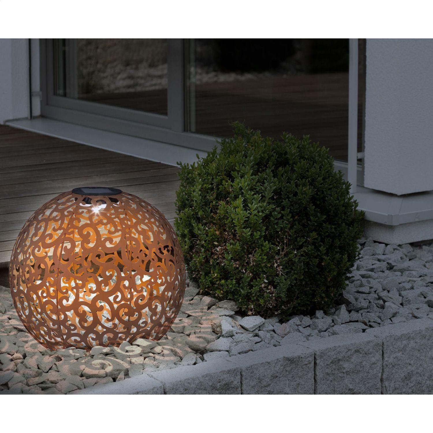 bmf-versand LED Solarleuchte Solarleuchte Garten Solarlampe Rost Kugel 28 cm Solar Außenlampe, Gartenbeleuchtung, Außenbeleuchtung, LED fest integriert, Warmweiß, Solarkugel