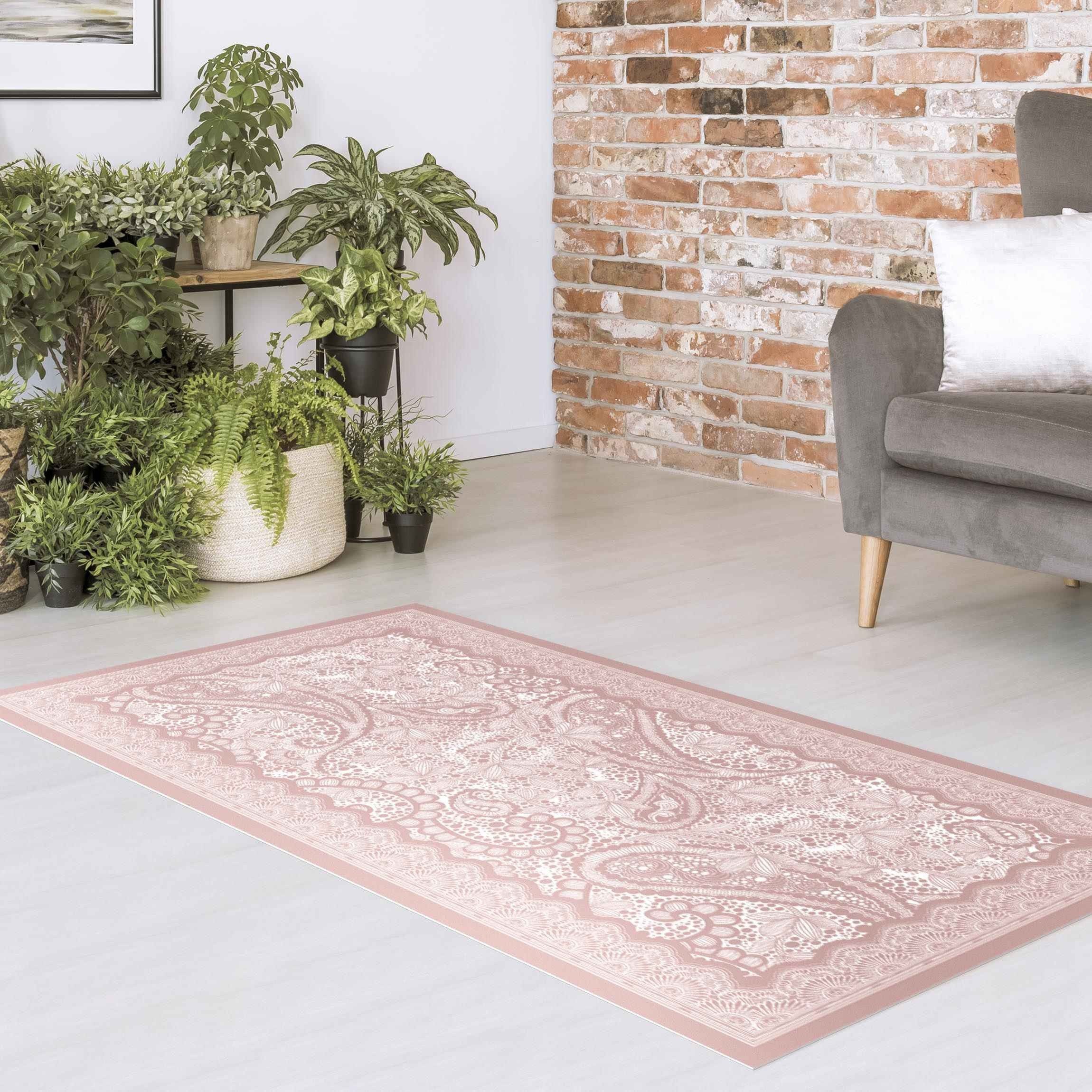 Bilderdepot24 Teppich Teppich Vinyl Flur Küche Muster funktional lang modern, Läufer - rosa glatt, nass wischbar (Schmutz, Tierhaare) Saugroboter & Bodenheizung geeignet