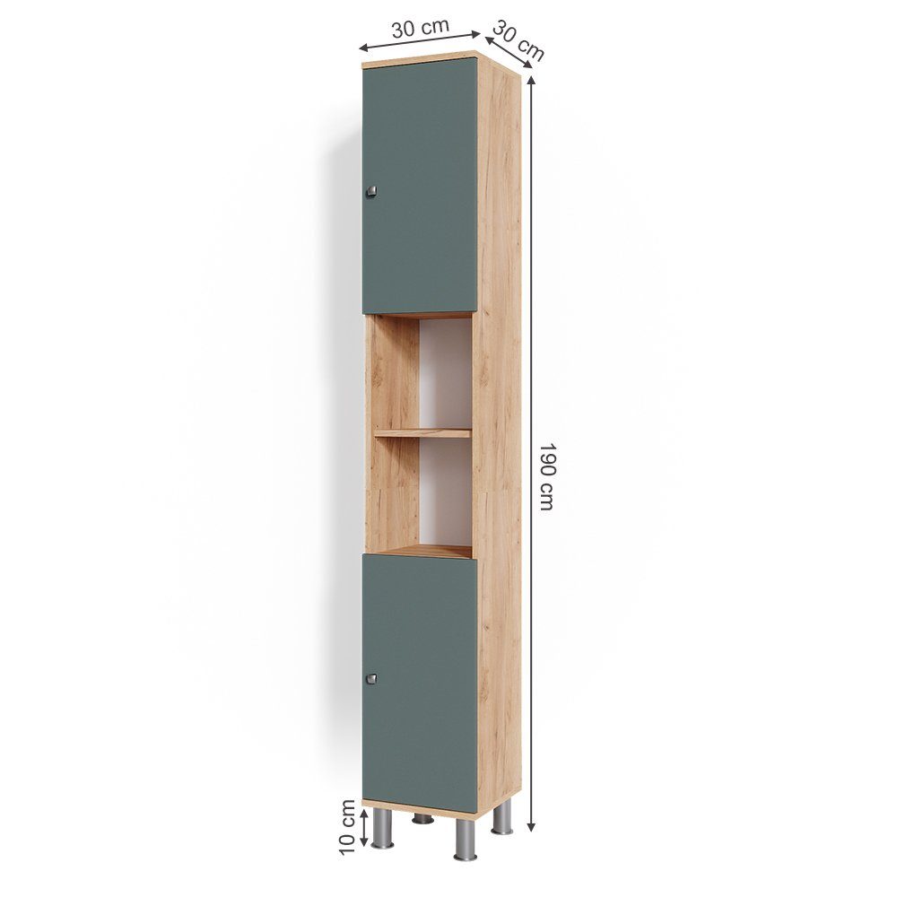 Vicco Hochschrank Fynn, Grün/Goldkraft Eiche, 30 x 190 cm (1-St)