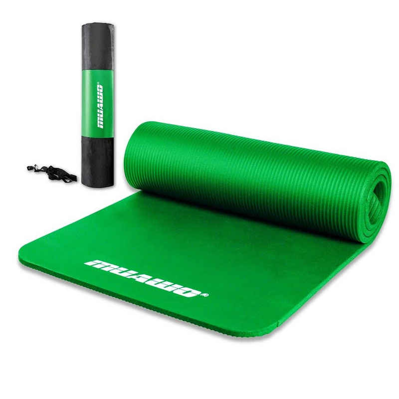 Muawo Fitnessmatte, Yogamatte, Sportmatte und Gymnastikmatte (mit Tragegurt und Trage-/ Aufbewahrungstasche), extra dick 15 mm & extra lang 190 cm, PHTHALATFREI, kein Chemie Geruch