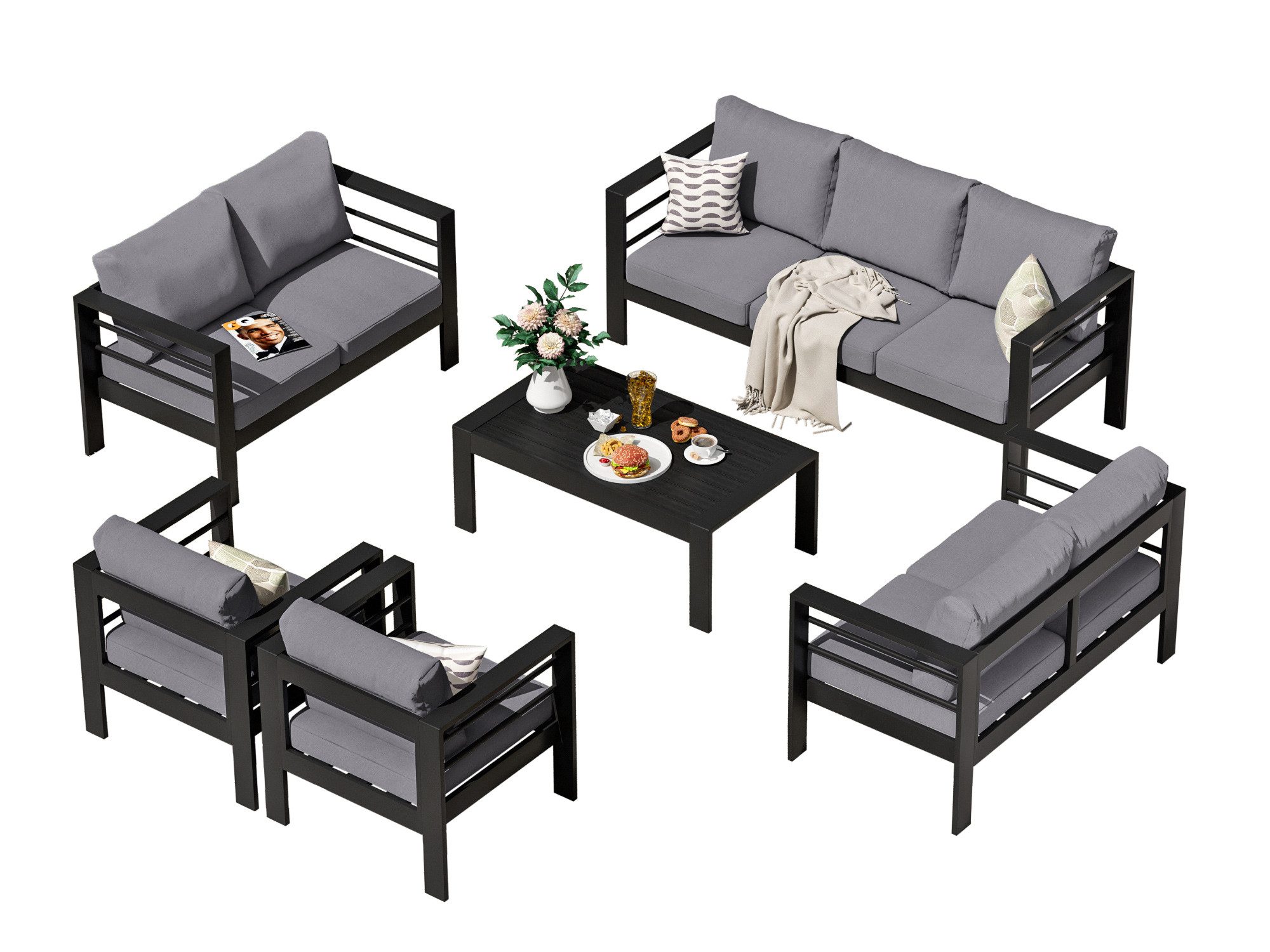 MeXo Gartenlounge-Set Gartenmöbel Set Aluminium outdoor wetterfest, (1 x 3- günstig online kaufen