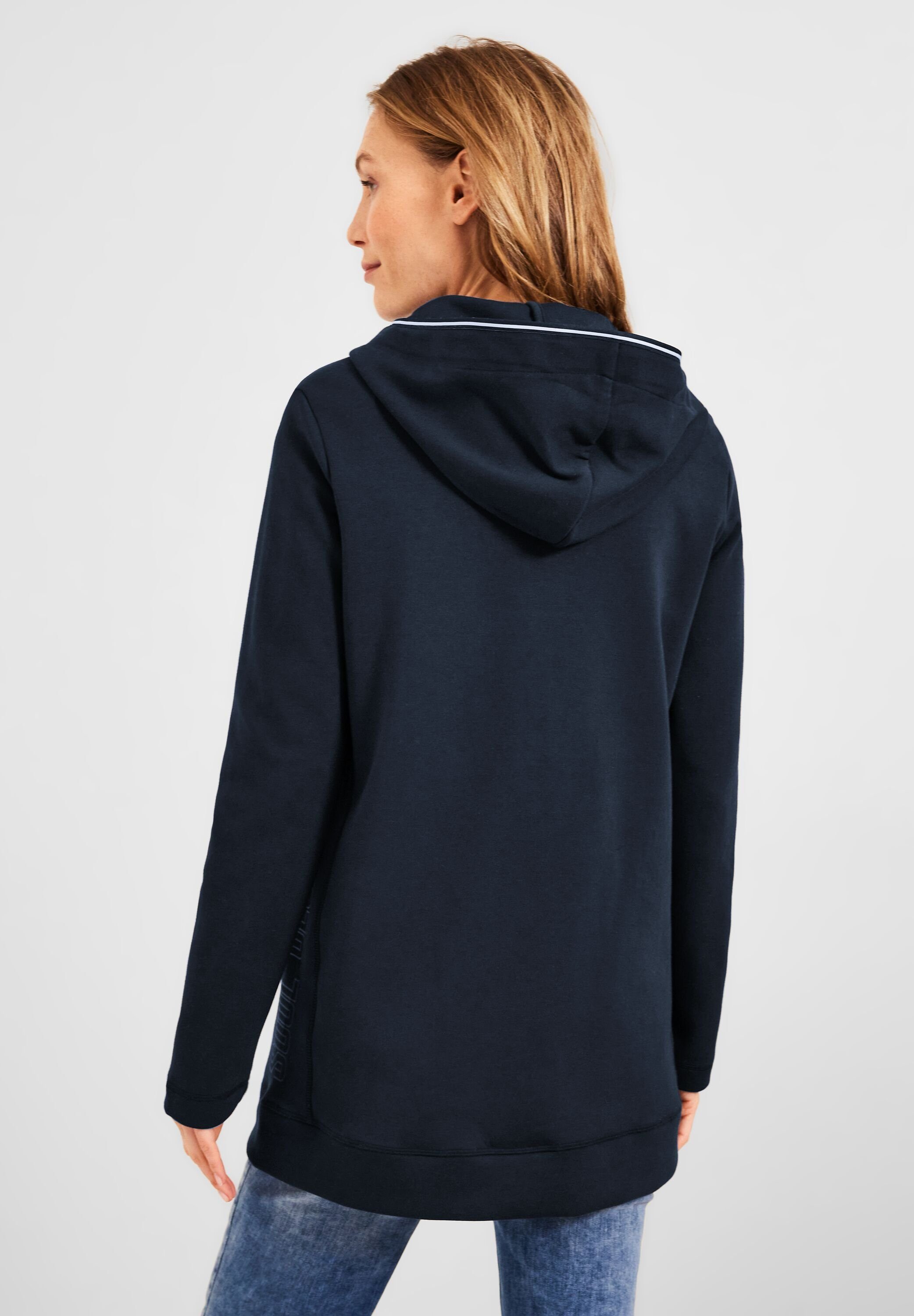 Kapuze Deep Cecil (1-tlg) Blue Sweatshirtjacke Cecil Kapuzensweatjacke in Lange