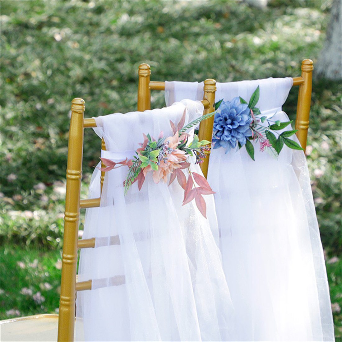 Stuhllehne Hochzeit Blumen, Hochzeit dekorative dekorative Requisiten, Kunstkranz DÖRÖY blau
