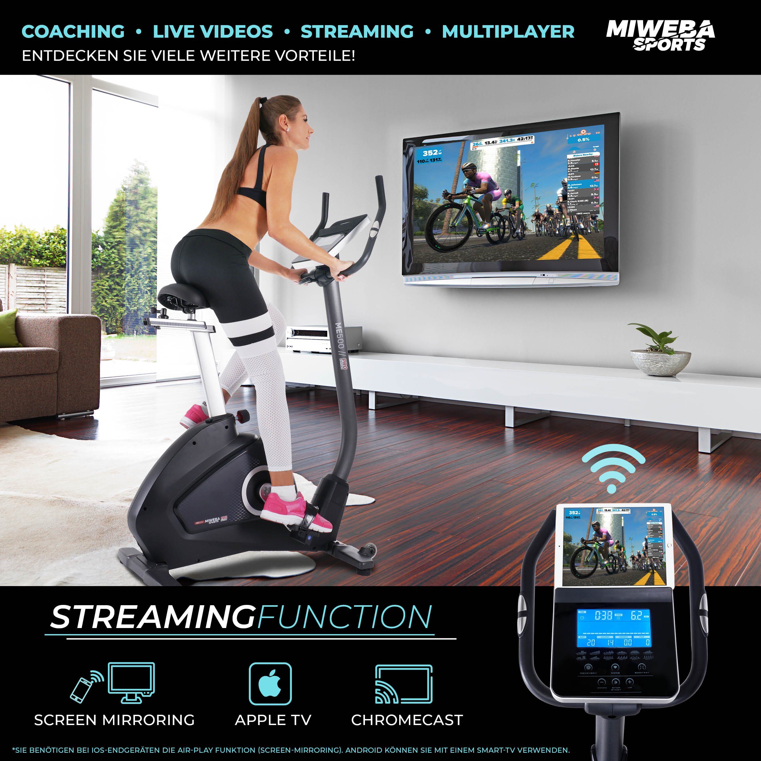 Sensoren), Fahrradtrainer, ME500 Schwungmasse Intensitätsstufen, max Lenker, Kg. Fitnessbike, Fitnessfahrrad (35 Display, Trainingsprogramme, Indoor 14 32 Cycling, 1-tlg., Geräte App, Bluetooth, Belastbarkeit, Kg Indoor Miweba und Sensoren Transportrollen, Tablet- Magnetbremse, am Pulsmesser LCD Fahrrad Ergometer - Cycle Zuhause höhenverstellbar, Fahrradergometer 150 Smartphonehalter, Heimtrainer Sports - Heimtrainer, Cardio, flüsterleise, Fitness Profi