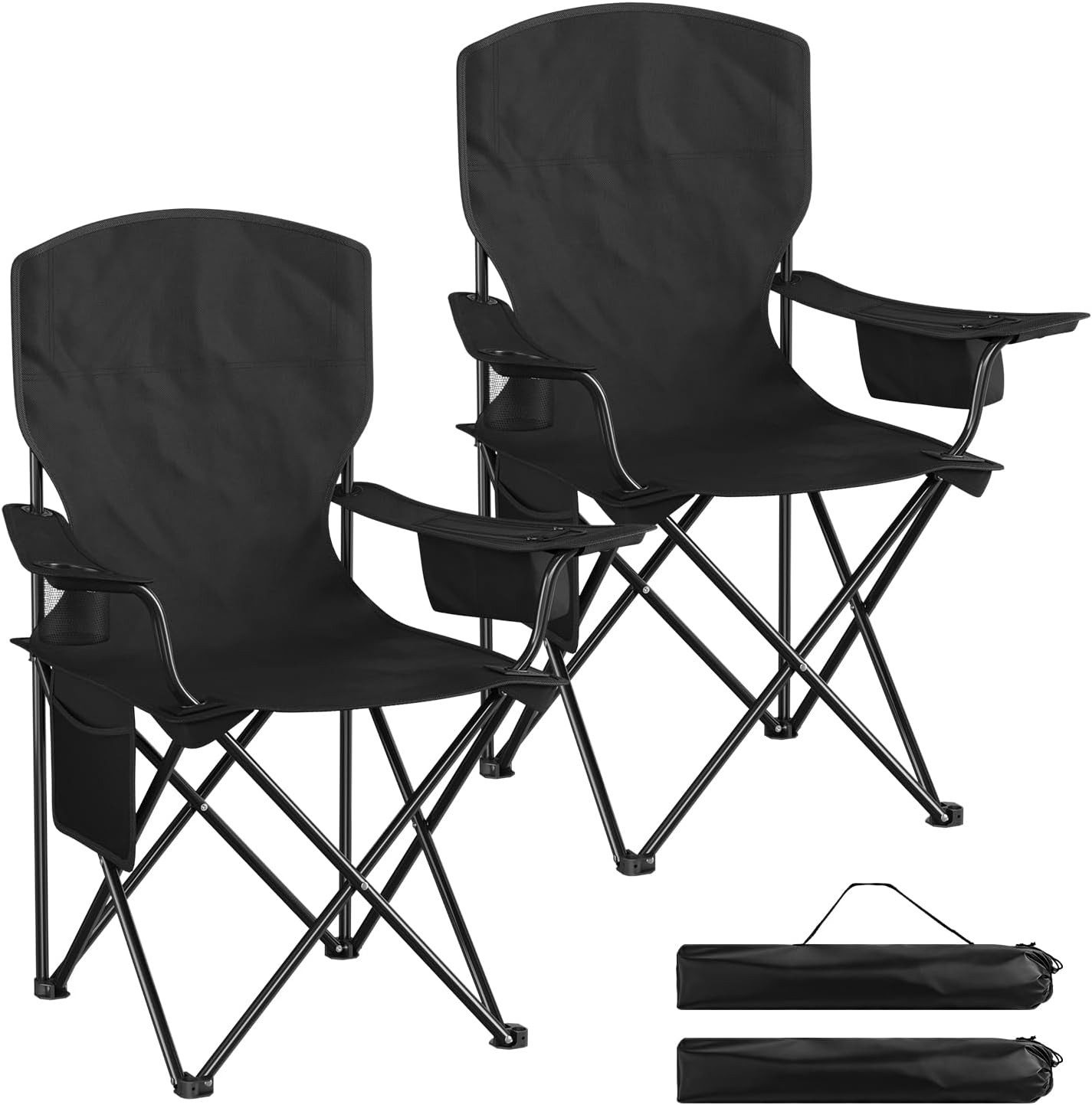 Woltu Campingstuhl (1 St), Klappbar, leicht, mit Hochlehne Kühltasche Getränkehalter Seitentasche