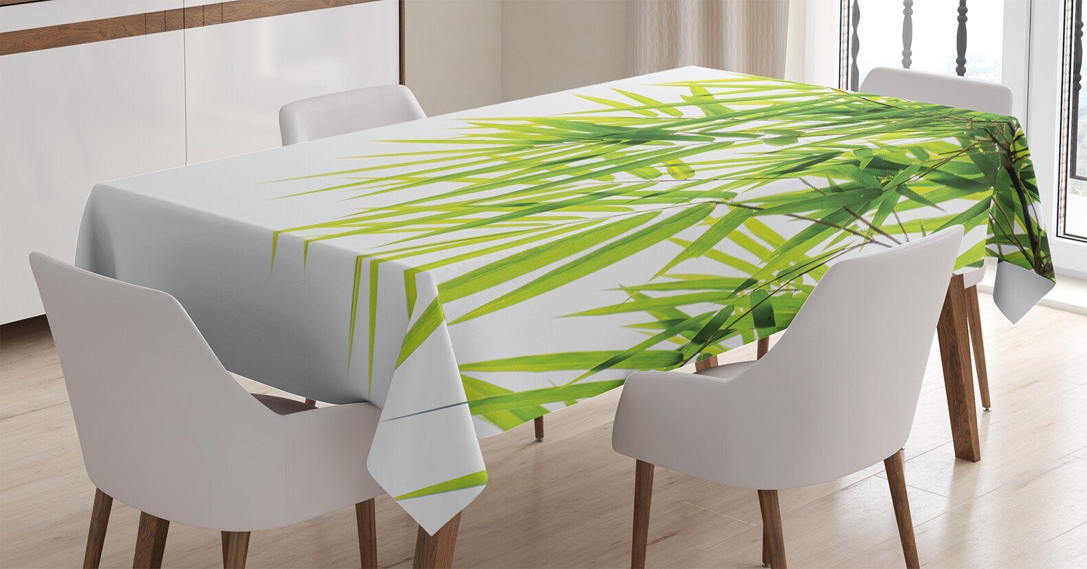 Abakuhaus Tischdecke Farbfest Waschbar Für den Außen Bereich geeignet Klare Farben, Grün Bambusblatt-Frieden