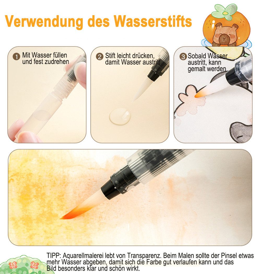 Flintry Malvorlage Wasserfarben Malset Kinder mit Wasserstift, kreatives Malbuch ab 3, Malbuch Kinder mit Wasserstift und Wasserfarben, kreatives Bastelset