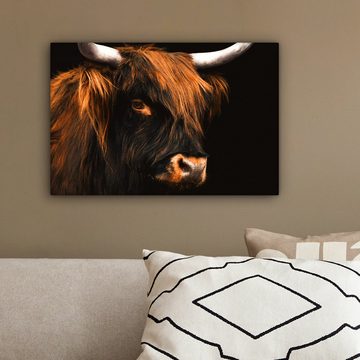 OneMillionCanvasses® Leinwandbild Schottischer Highlander - Schwarz - Kuh - Horn - Tiere, (1 St), Wandbild Leinwandbilder, Aufhängefertig, Wanddeko, 30x20 cm