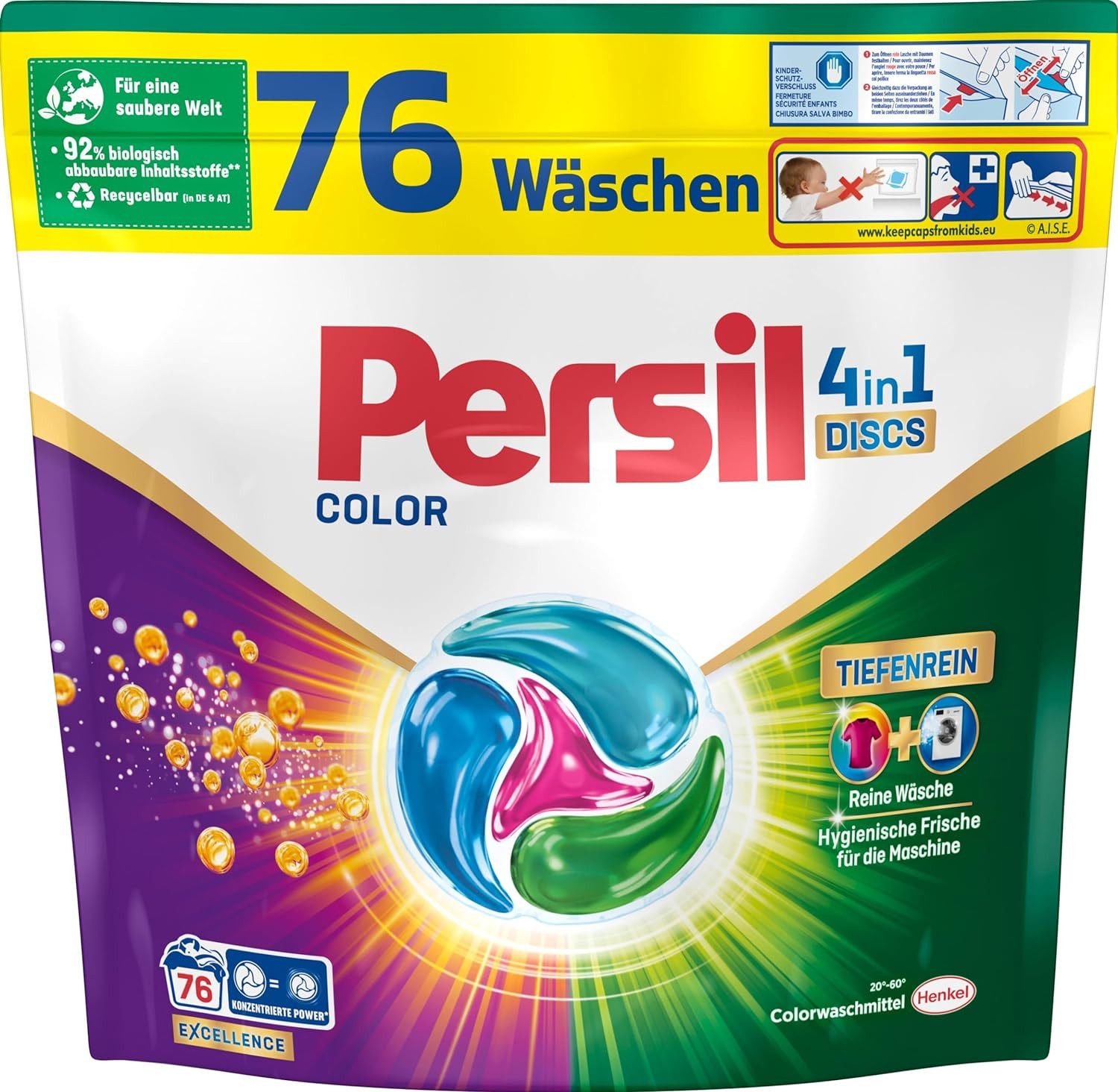 Persil Color 4-in-1 Discs 76 WL Colorwaschmittel (Großpack, [76-St. Kapseln mit Tiefenrein Technologie)