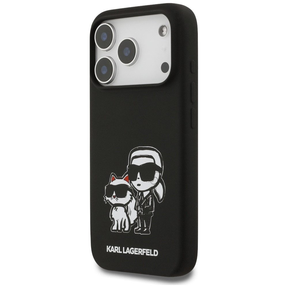 KARL LAGERFELD Handyhülle MagSafe iPhone 17 Pro Silikon schwarz Figuren Logo 6,3 Zoll, Kantenschutz