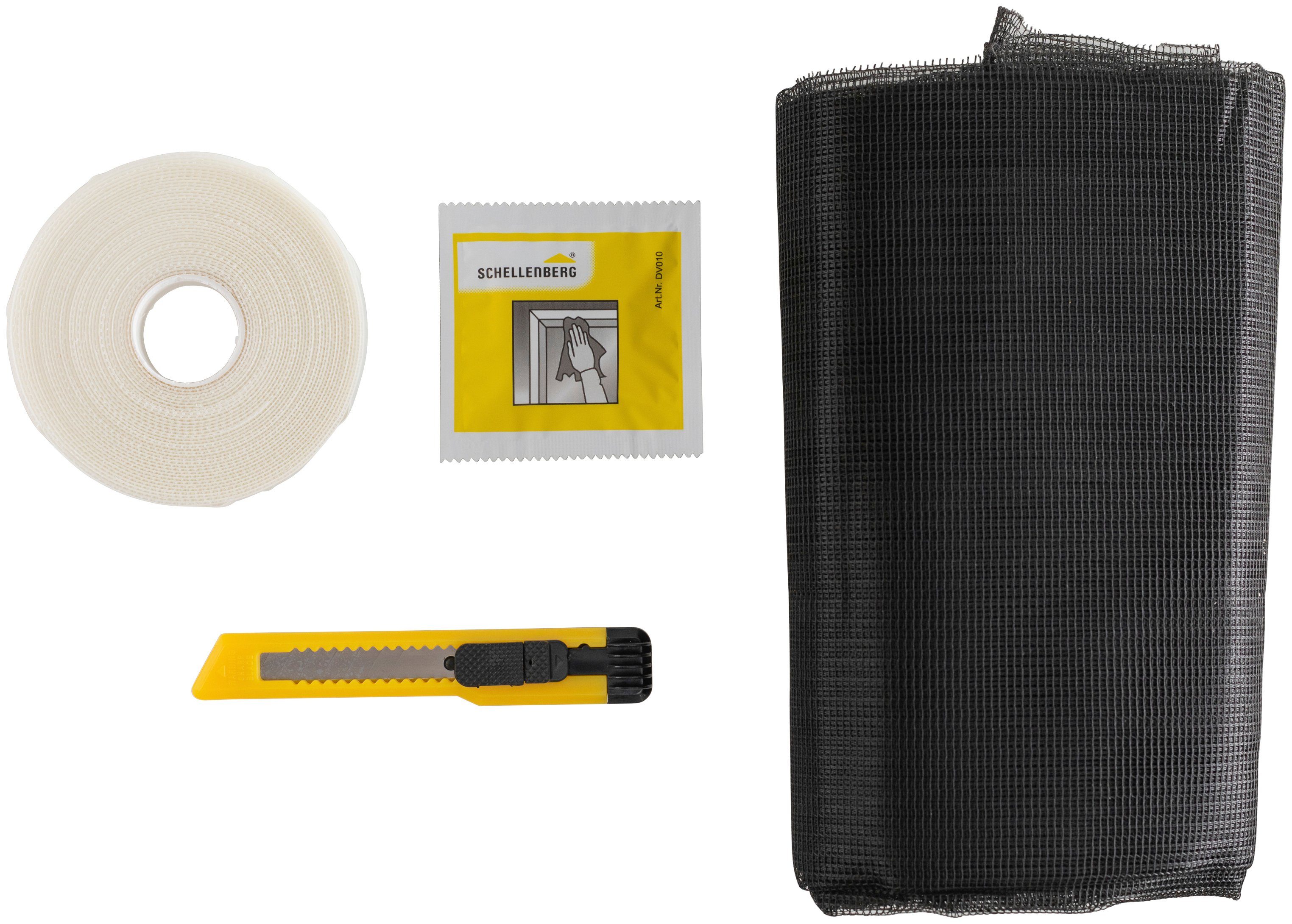 SCHELLENBERG Fliegengitter-Gewebe für Fenster ohne bohren, (Set, 1-St), Insektenschutz inkl. Befestigungsband, 130 x 150 cm, anthrazit, weiß